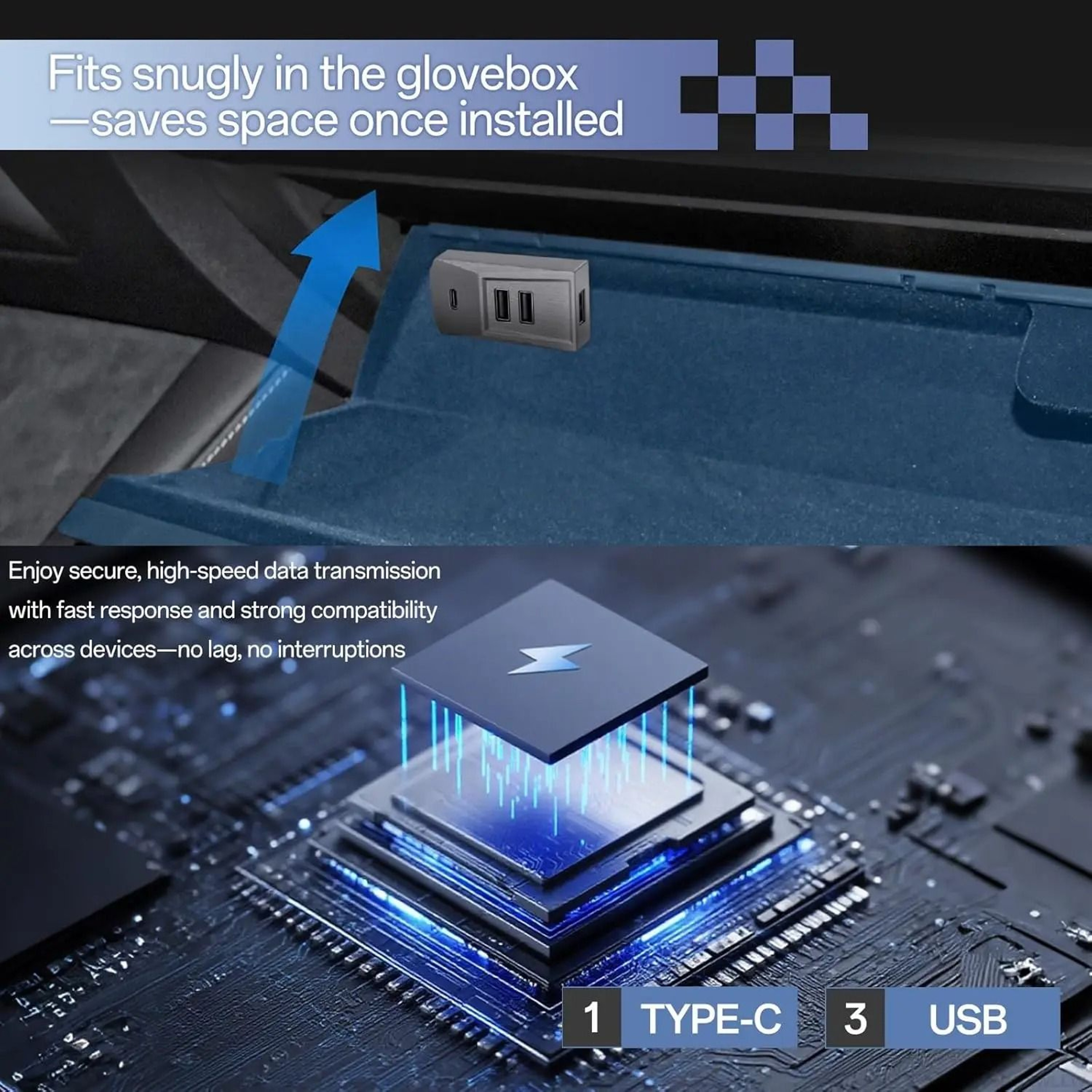4 Port Tesla Glove Box USB Hub For Highland Juniper 3