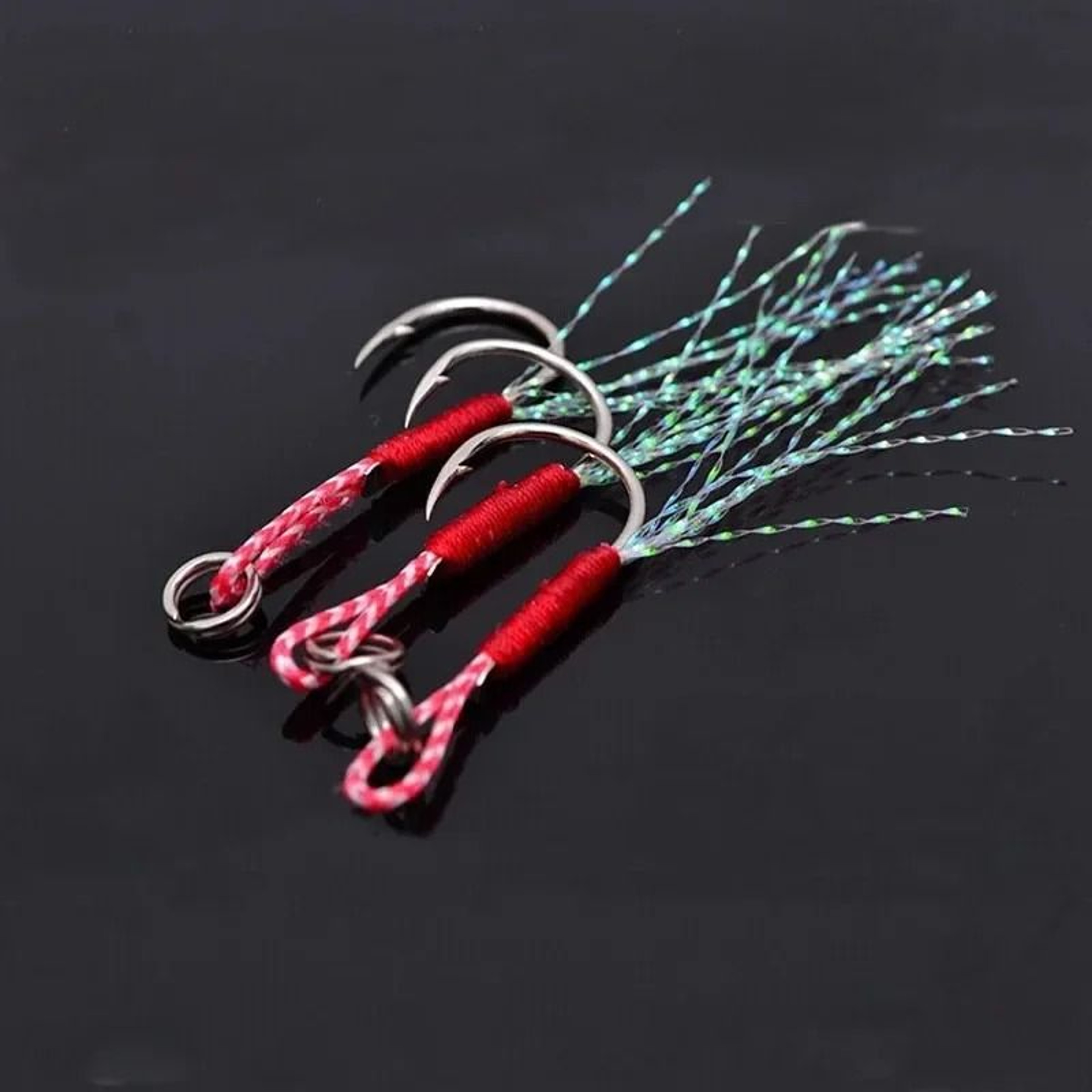 High Carbon Steel Slow Jigging Assist Hooks With Feather Thread 10 Piece Set 2