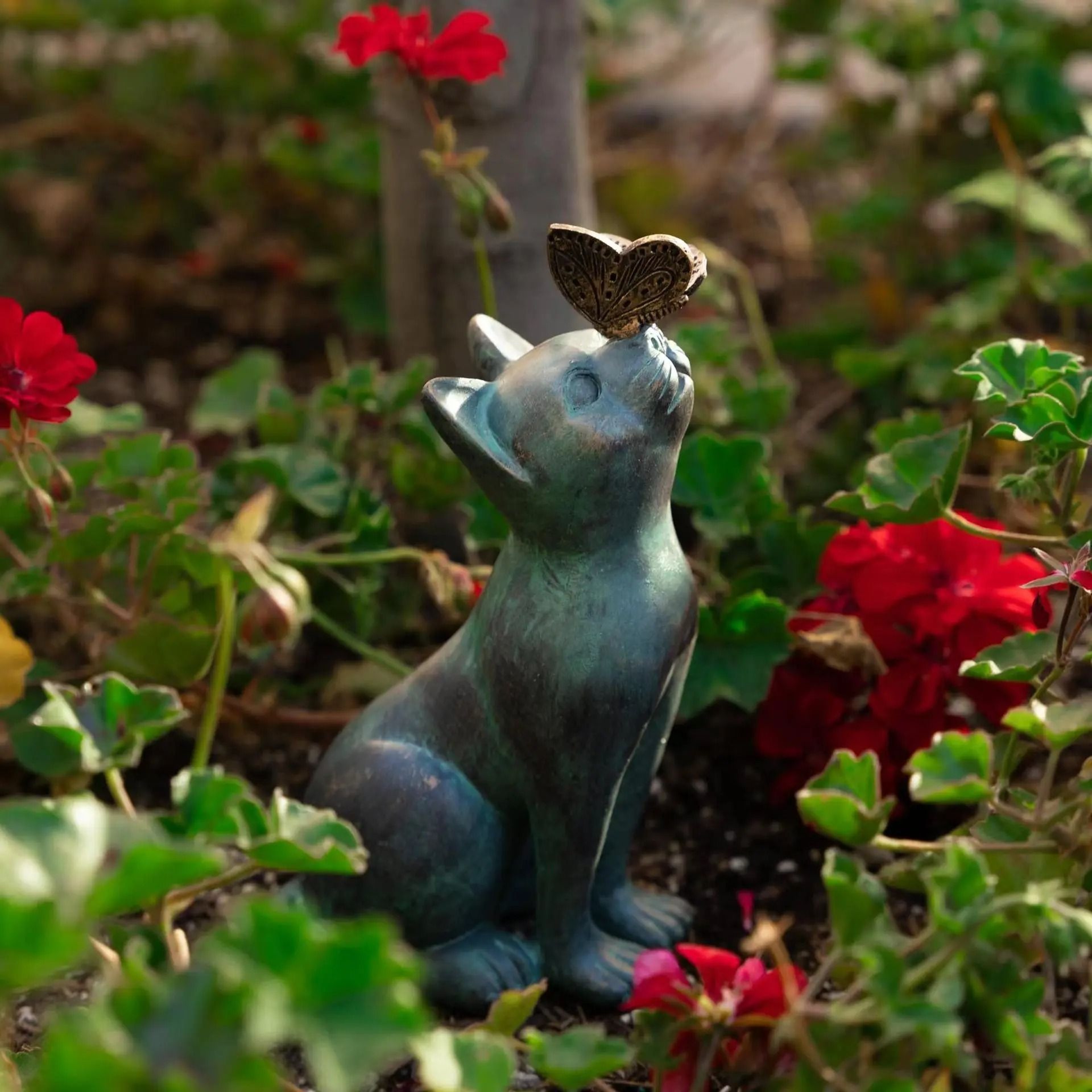 Whimsical Cat And Butterfly Garden Statue 3