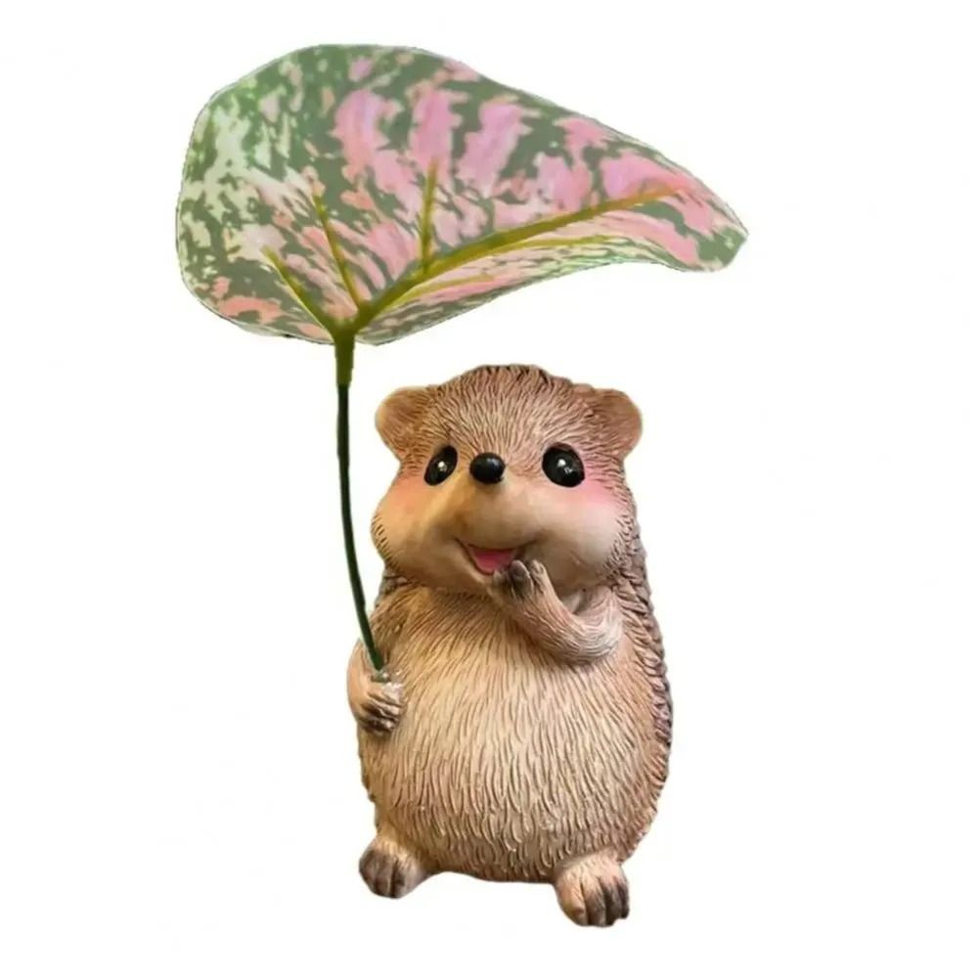 Cute Resin Hedgehog Garden Statue With Leaf Umbrella For Outdoor Decor Ornament 1
