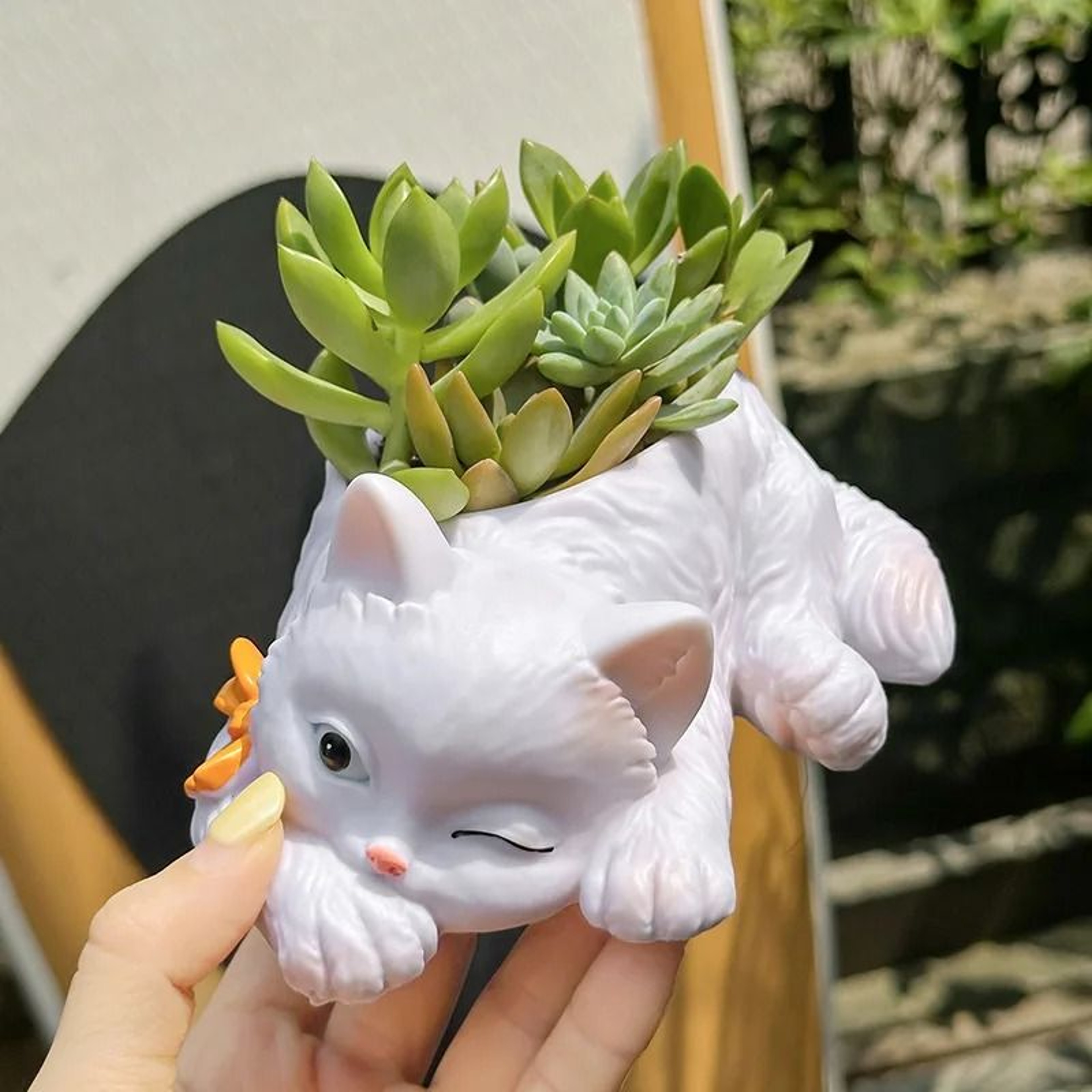 Cute Cat Resin Succulent Planter For Desktop Home Office Garden Decoration Display 3