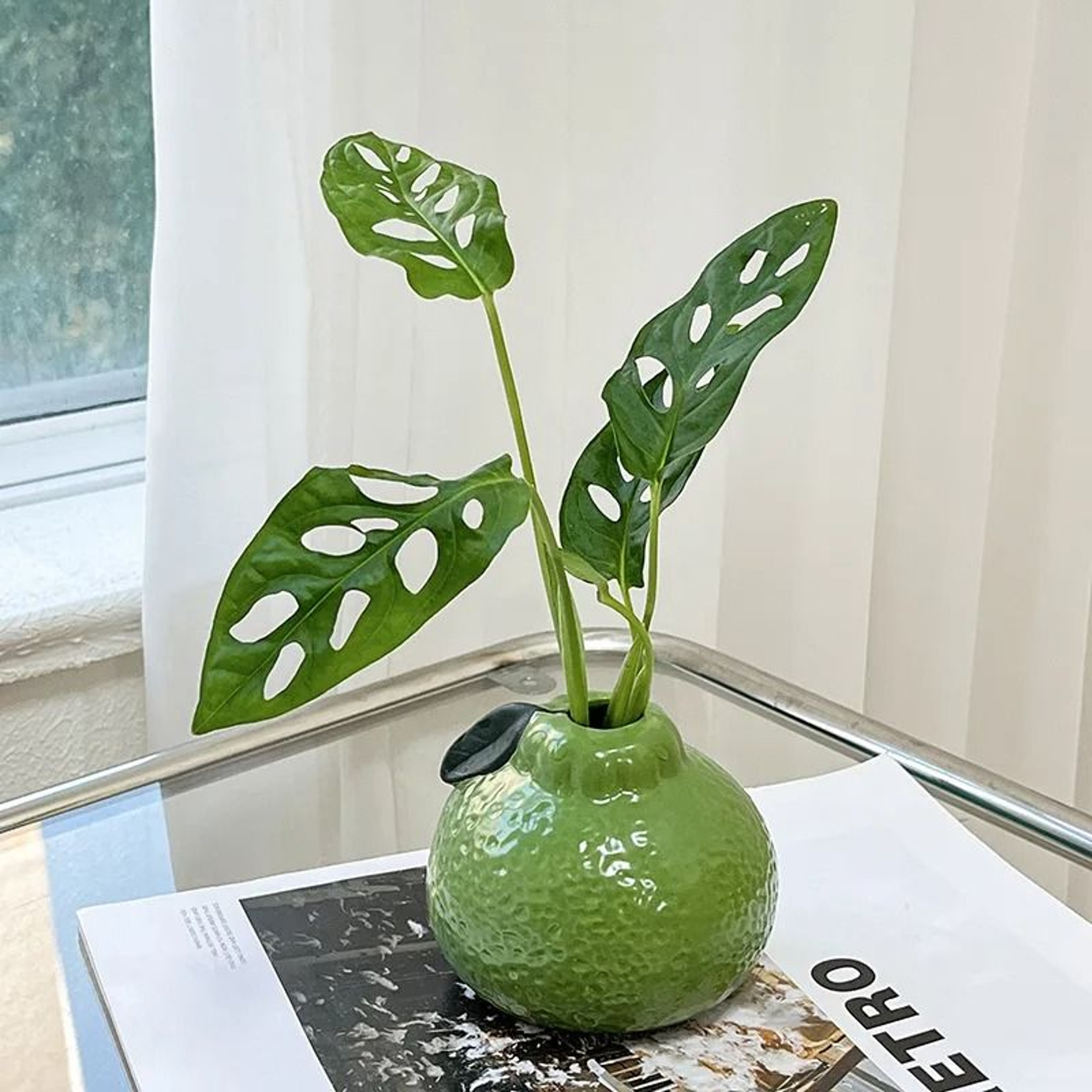 Green Orange Fruit Shape Ceramic Vase For Modern Tabletop Home Decor 5