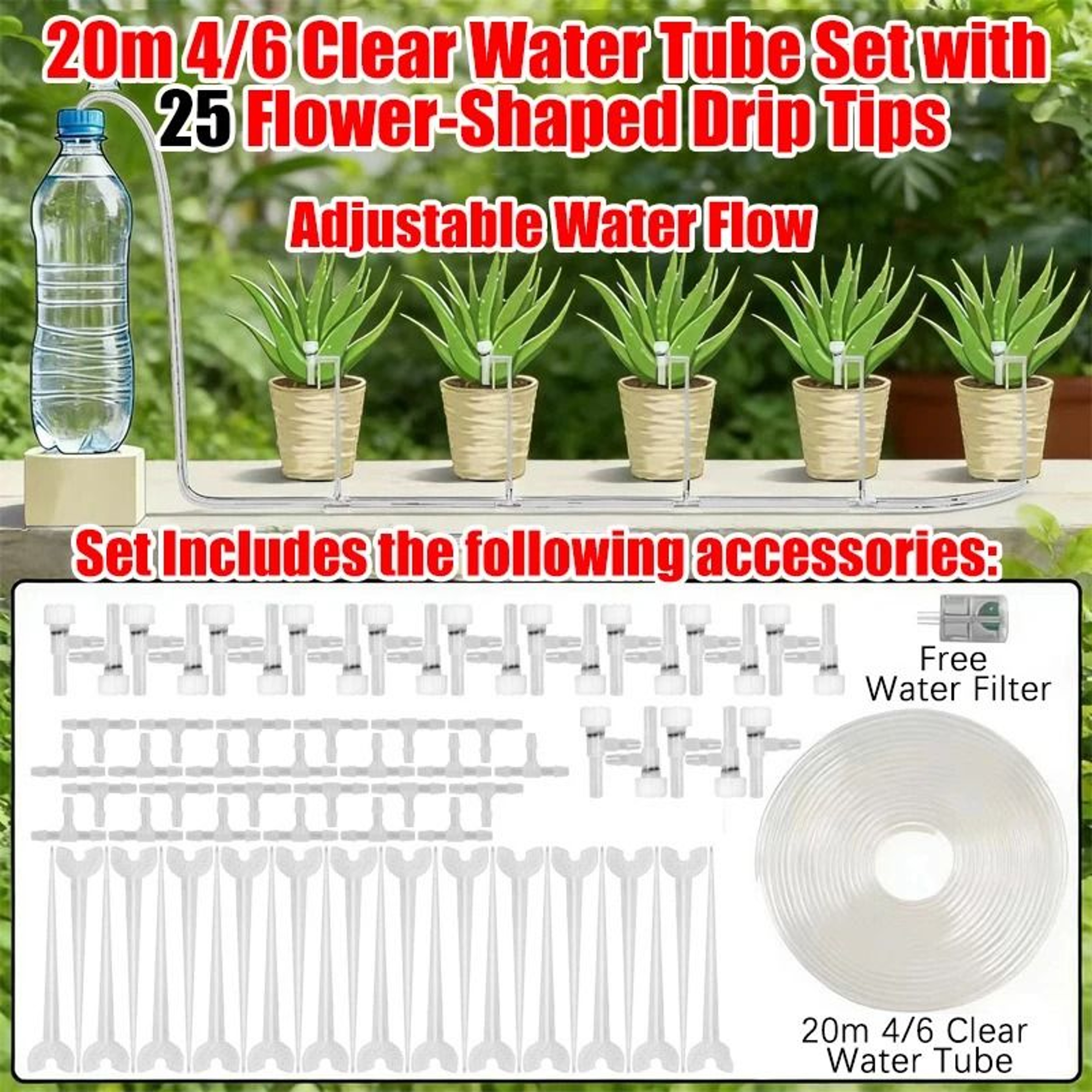 Adjustable Drip Irrigation Kit With 4 By 7mm Hose For Potted Plants 11
