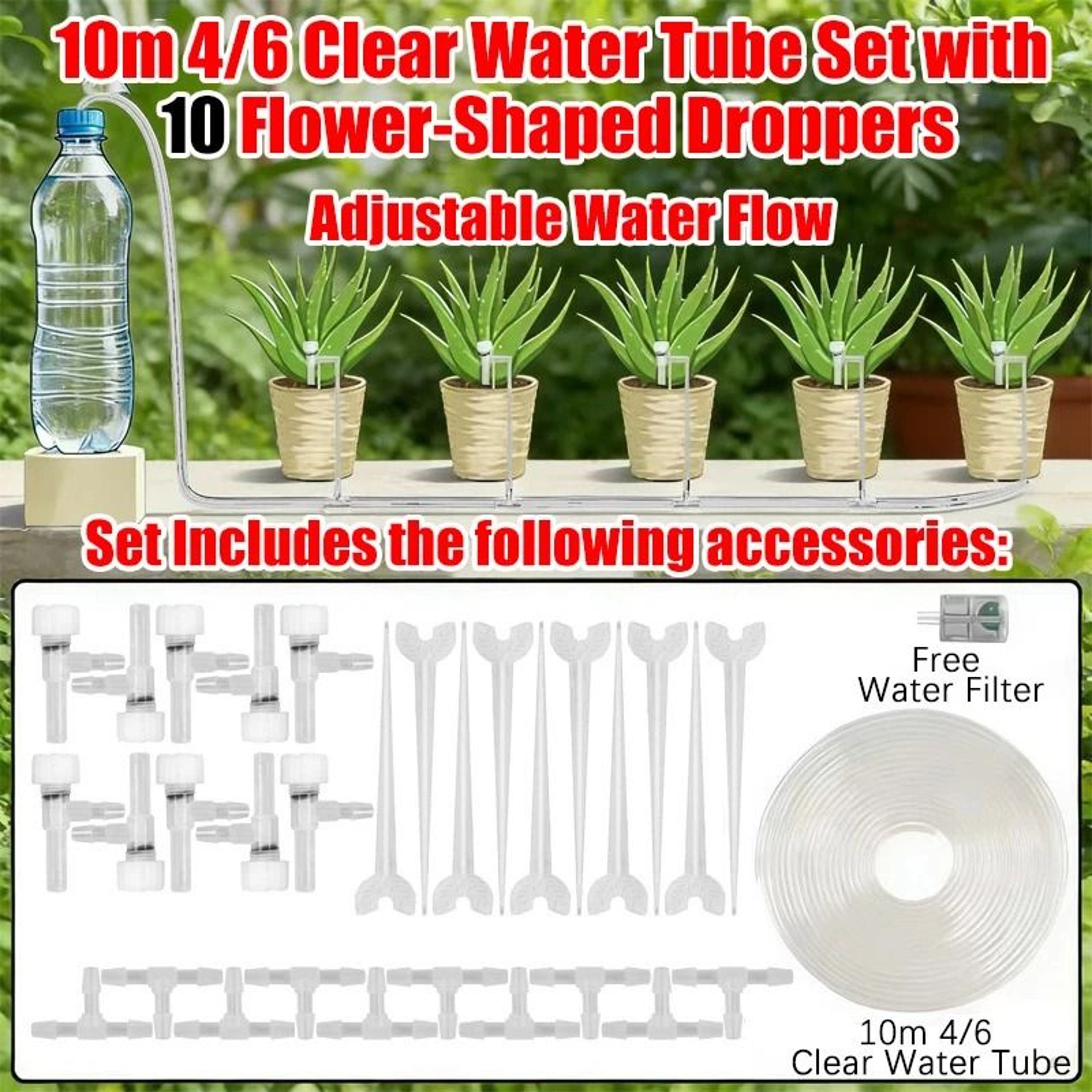 Adjustable Drip Irrigation Kit With 4 By 7mm Hose For Potted Plants 6