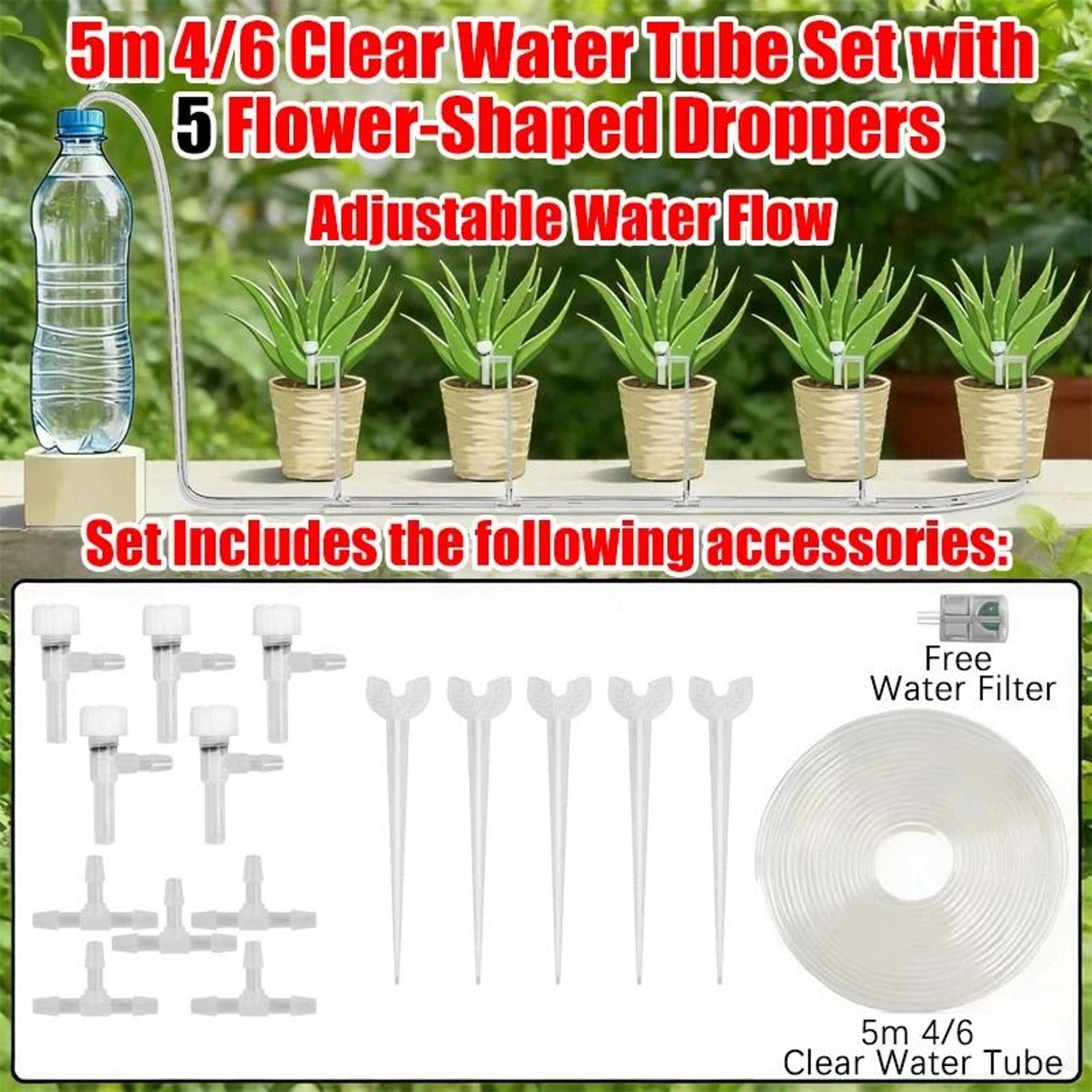 Adjustable Drip Irrigation Kit With 4 By 7mm Hose For Potted Plants 3