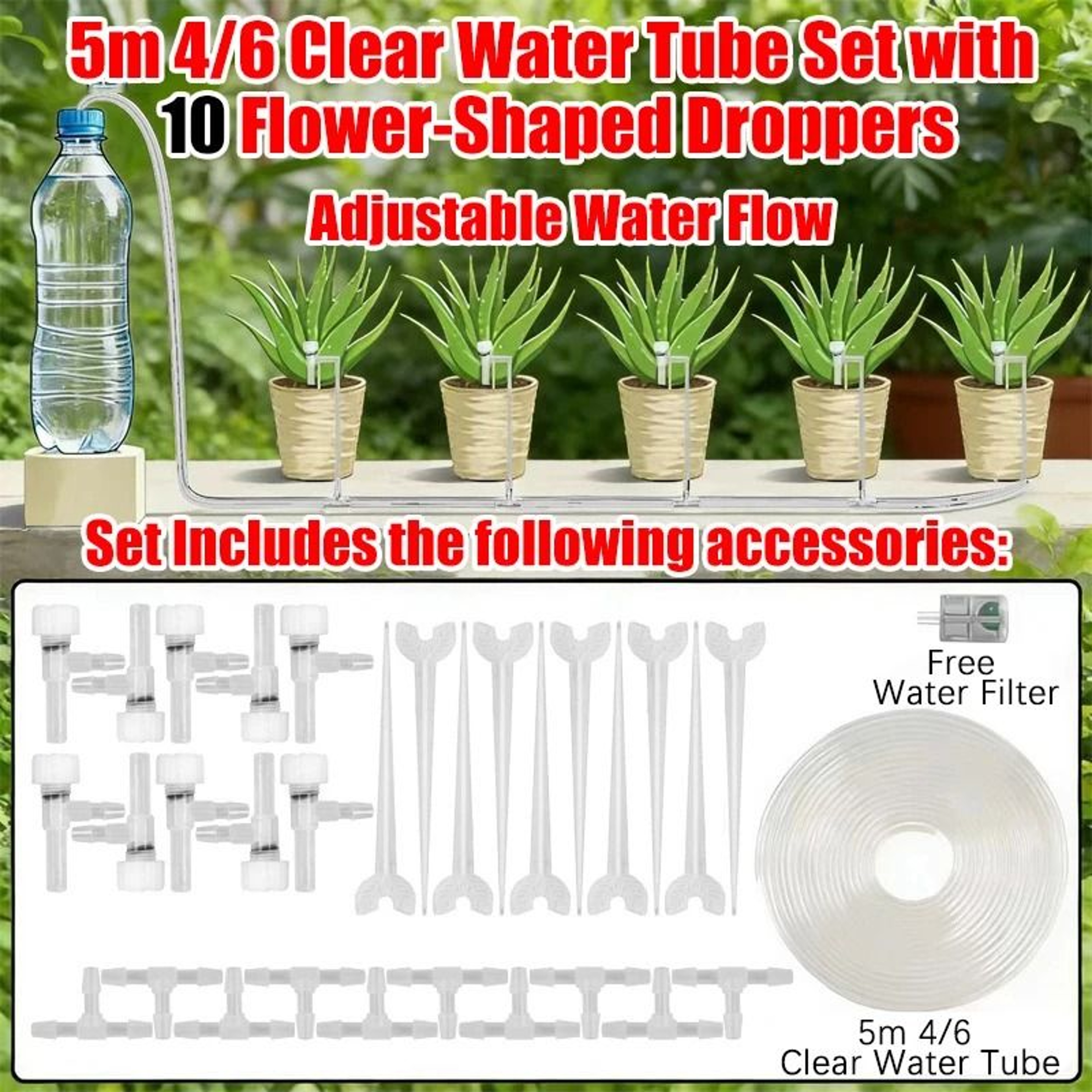 Adjustable Drip Irrigation Kit With 4 By 7mm Hose For Potted Plants 5