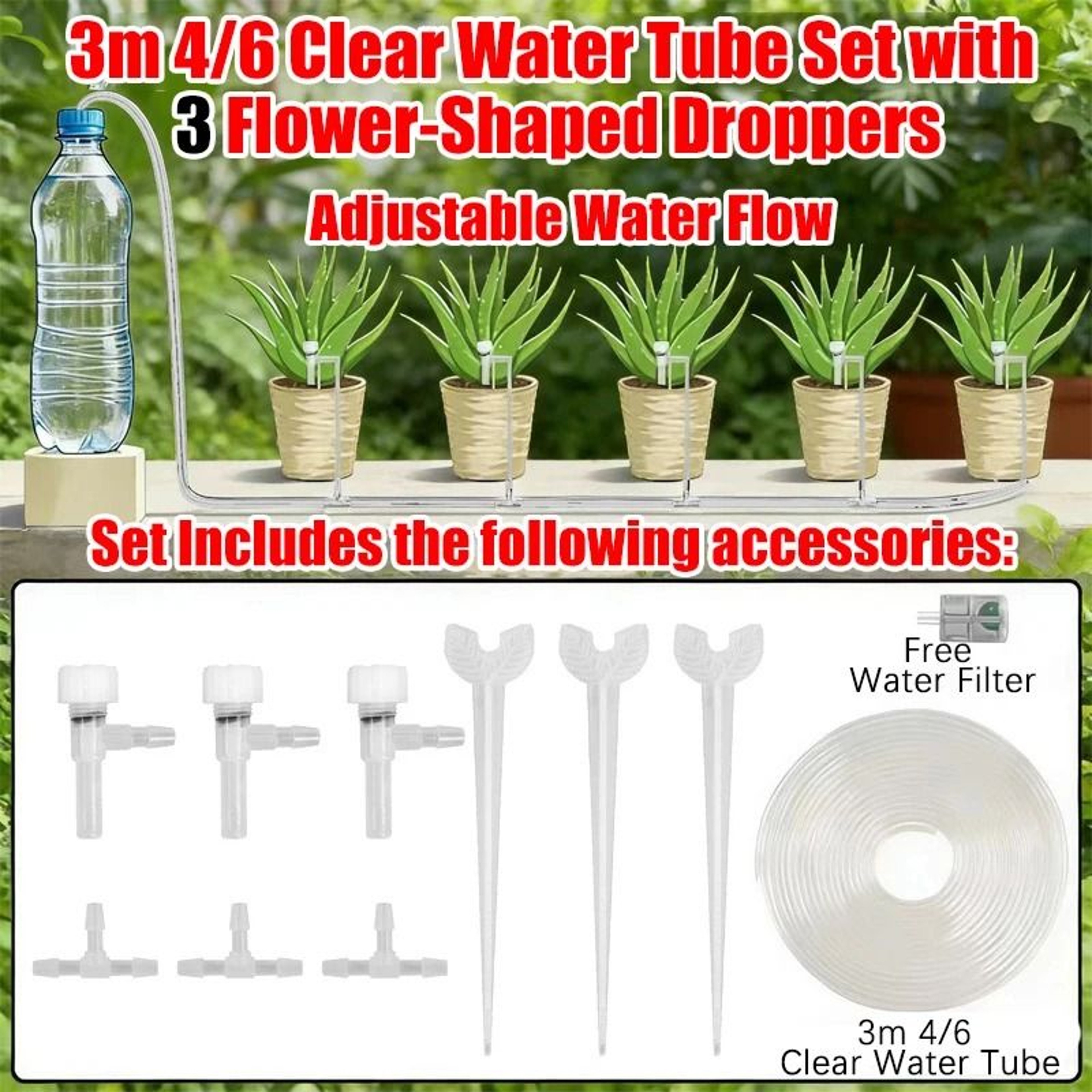 Adjustable Drip Irrigation Kit With 4 By 7mm Hose For Potted Plants 2