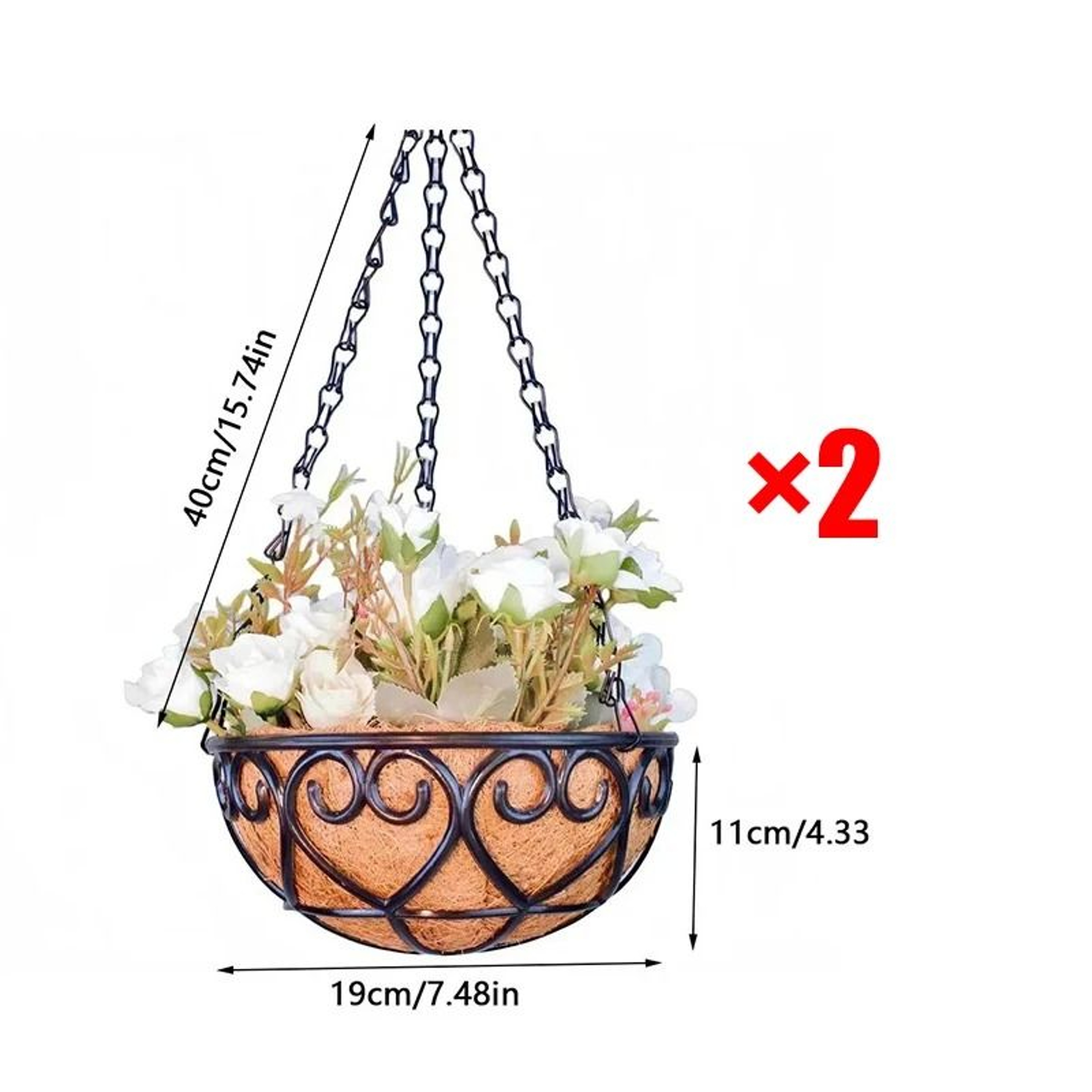Coconut Style Hanging Planter Basket With Iron Chain 4