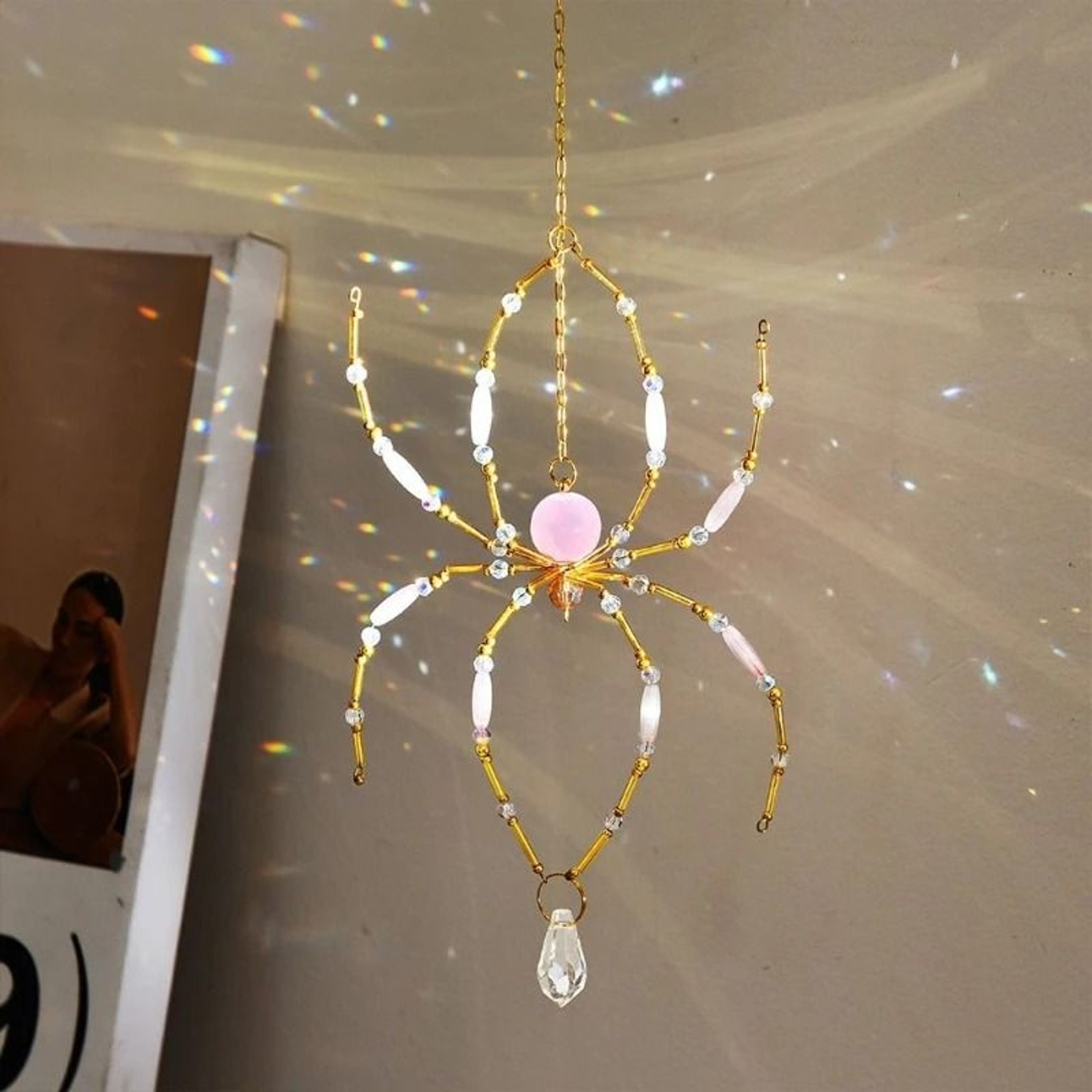 Handwoven Spider Crystal Suncatcher For Rainbow Window Garden And Patio Decor 0
