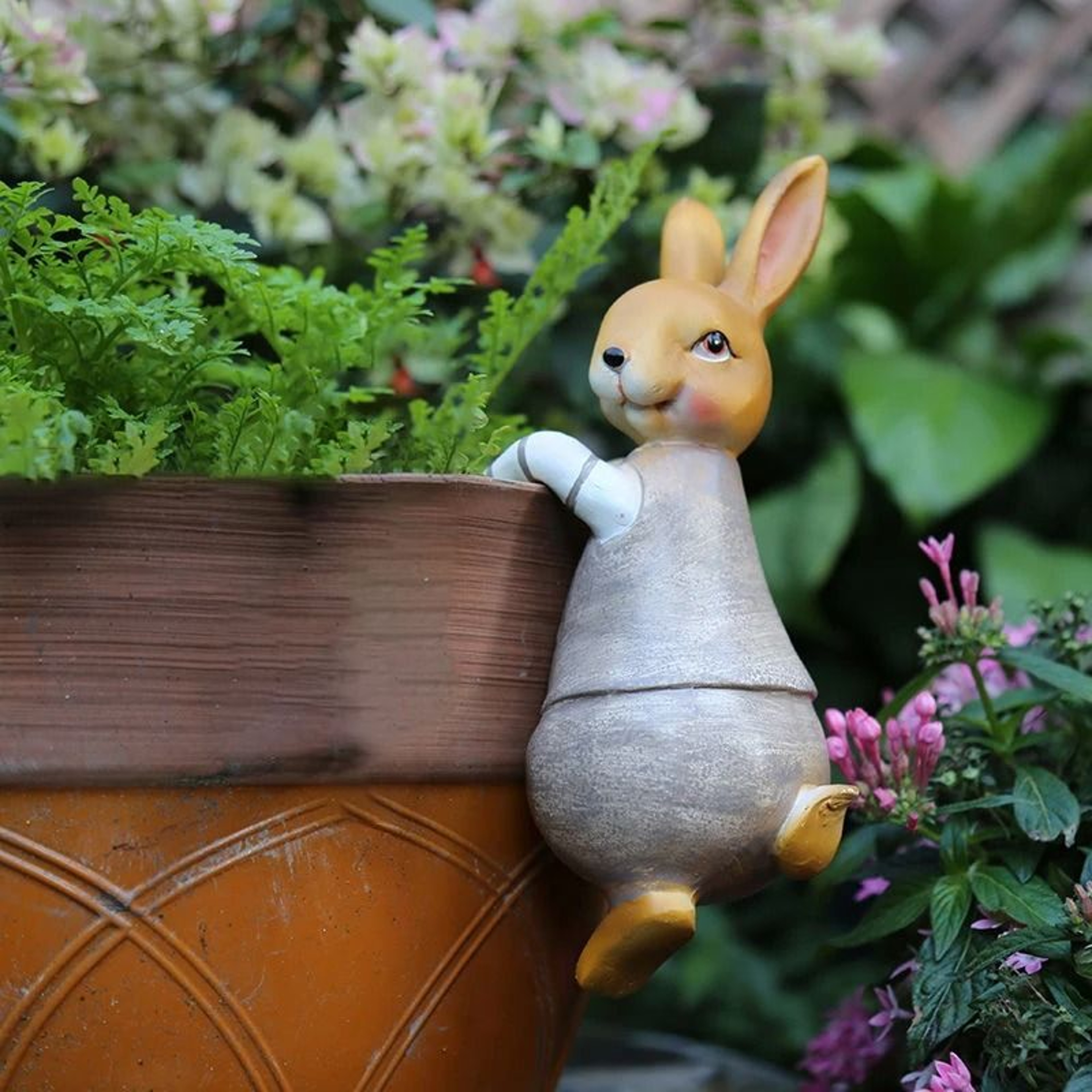 Cute Rabbit And Frog Hanging Garden Pot Ornament 2