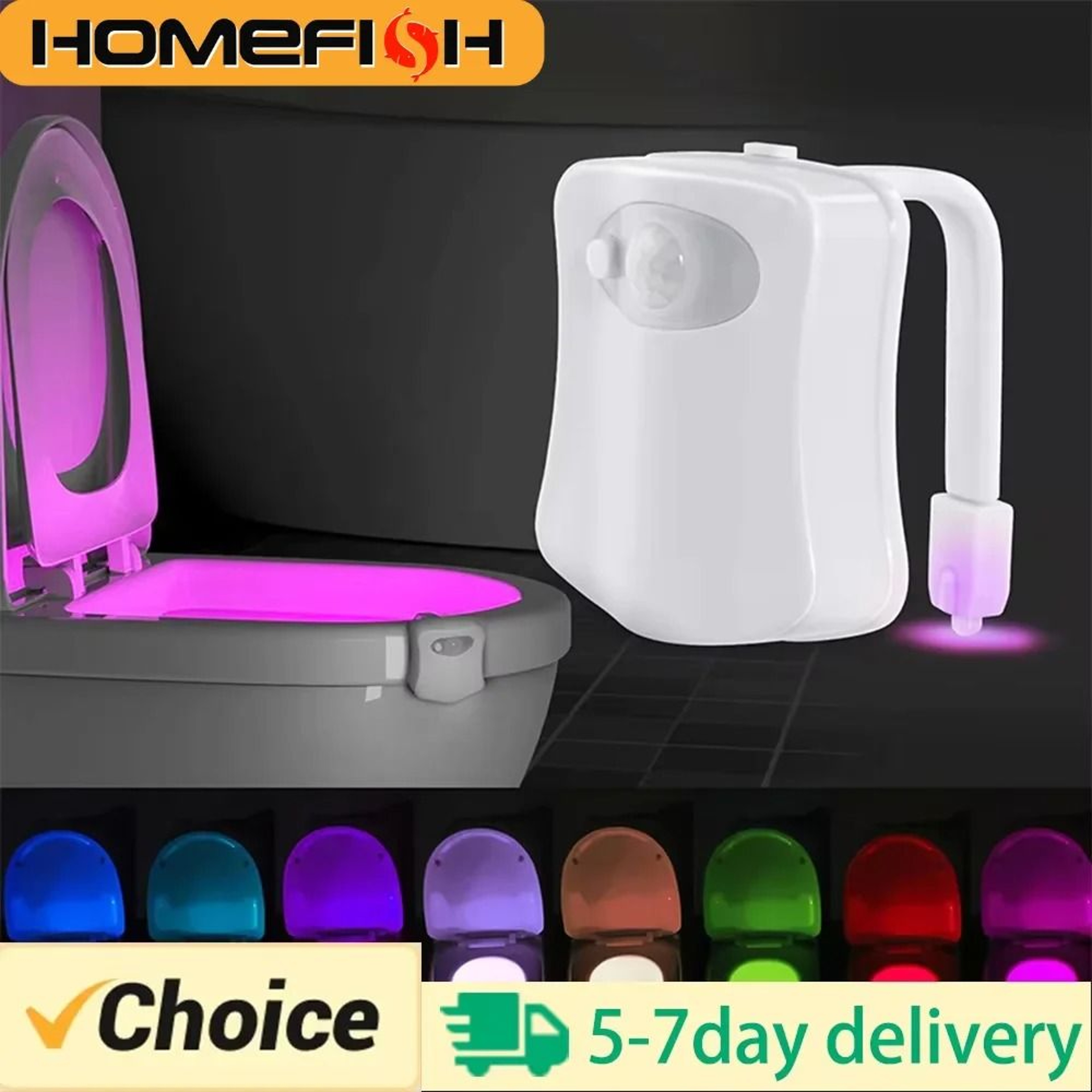 HOMEFISH 8 Color Motion Sensor Toilet Night Light 6