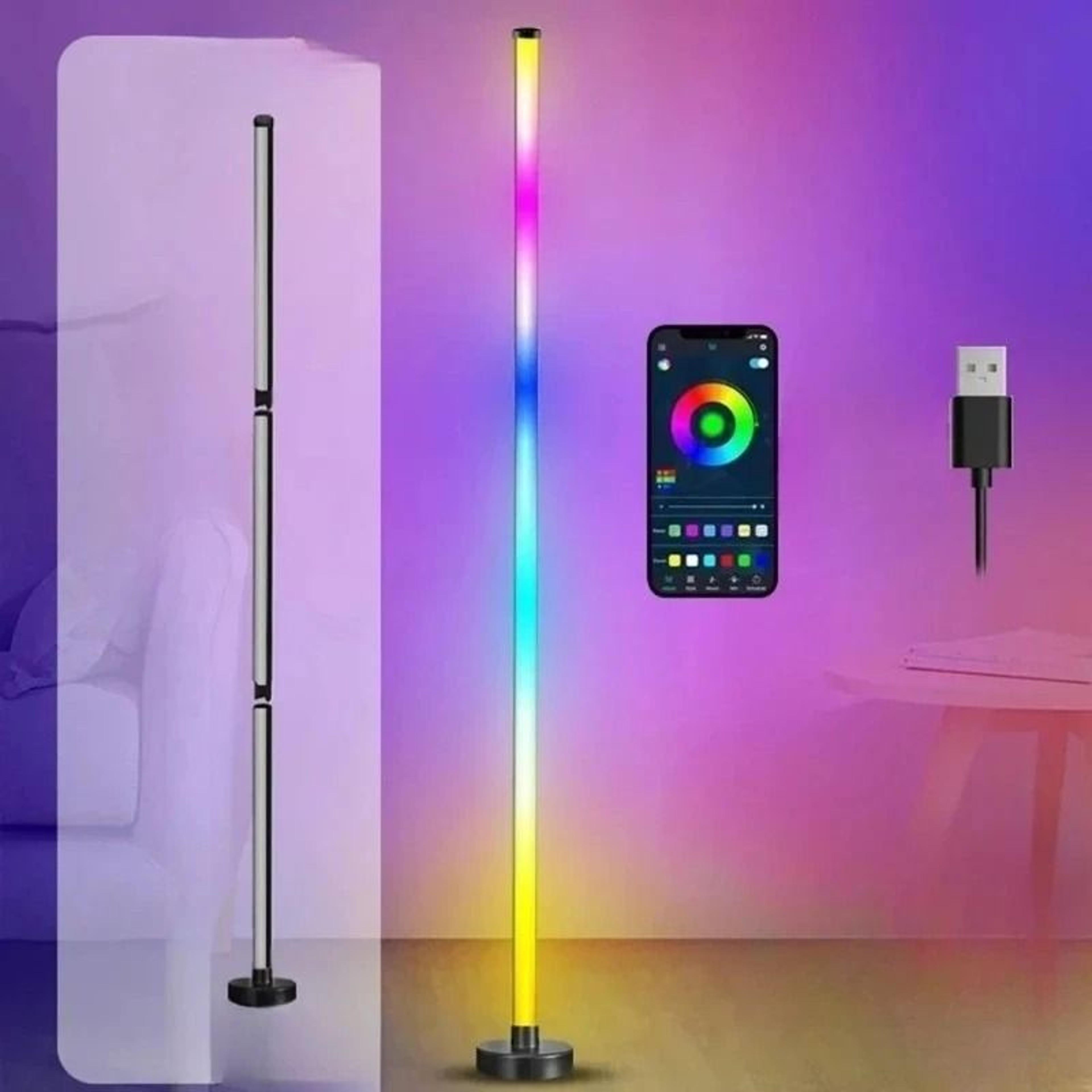 LumiBeat Smart RGB Corner Floor Lamp With Music Sync App Control 4