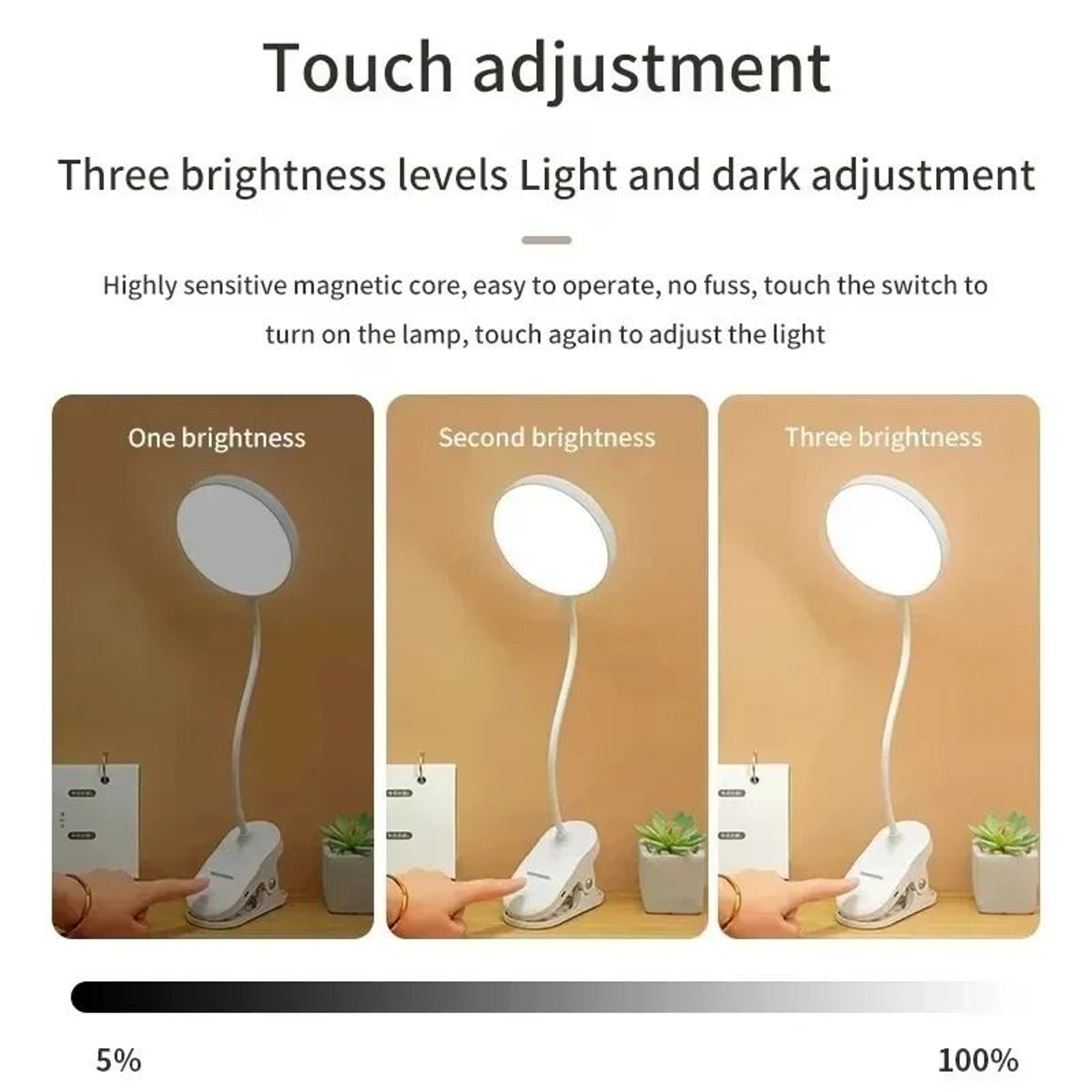 LumiFlex Rechargeable Folding Clamp Desk Lamp With Touch Dimming Reading Light 4