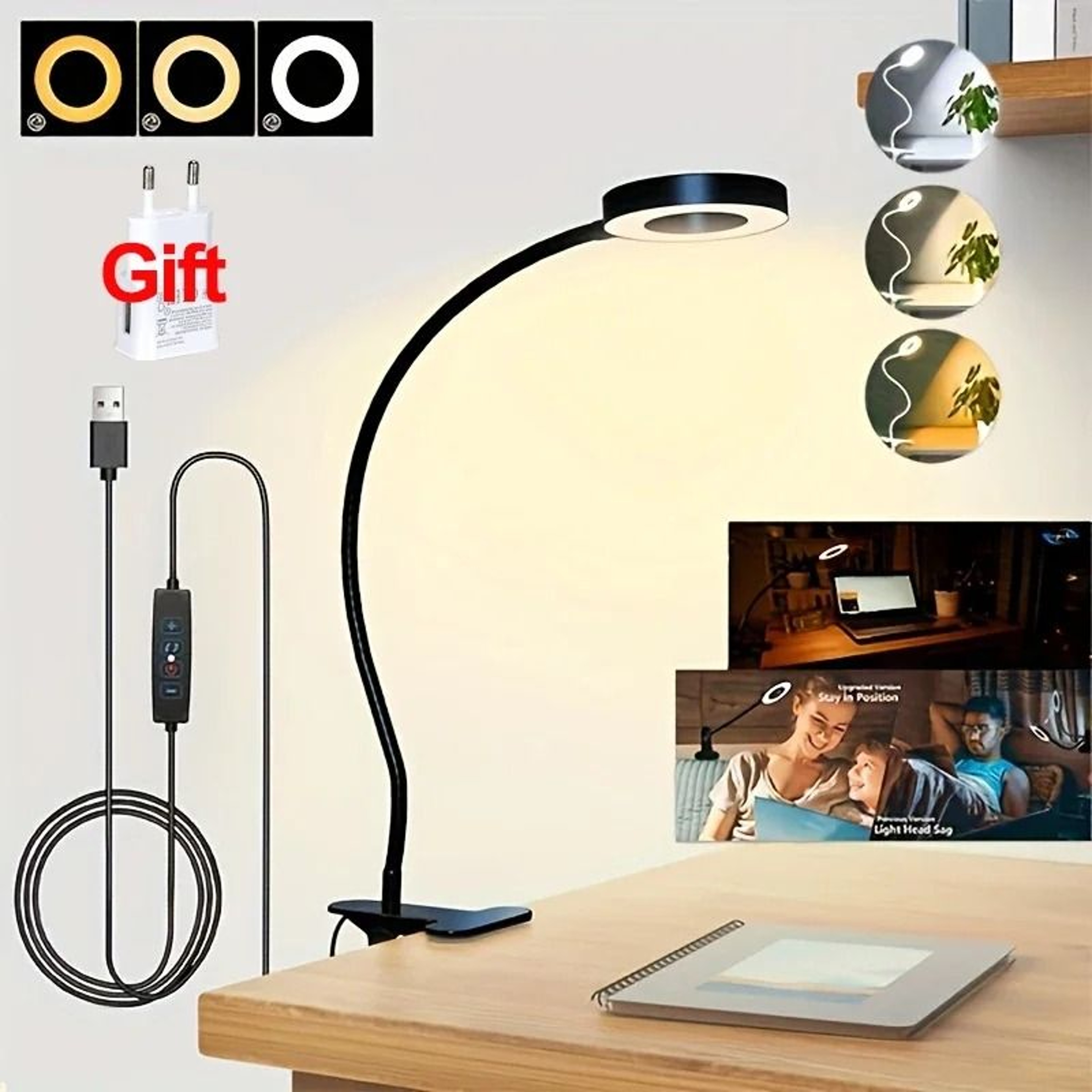 Rechargeable Clip On Gooseneck Desk Lamp For Reading And Plant Care 10