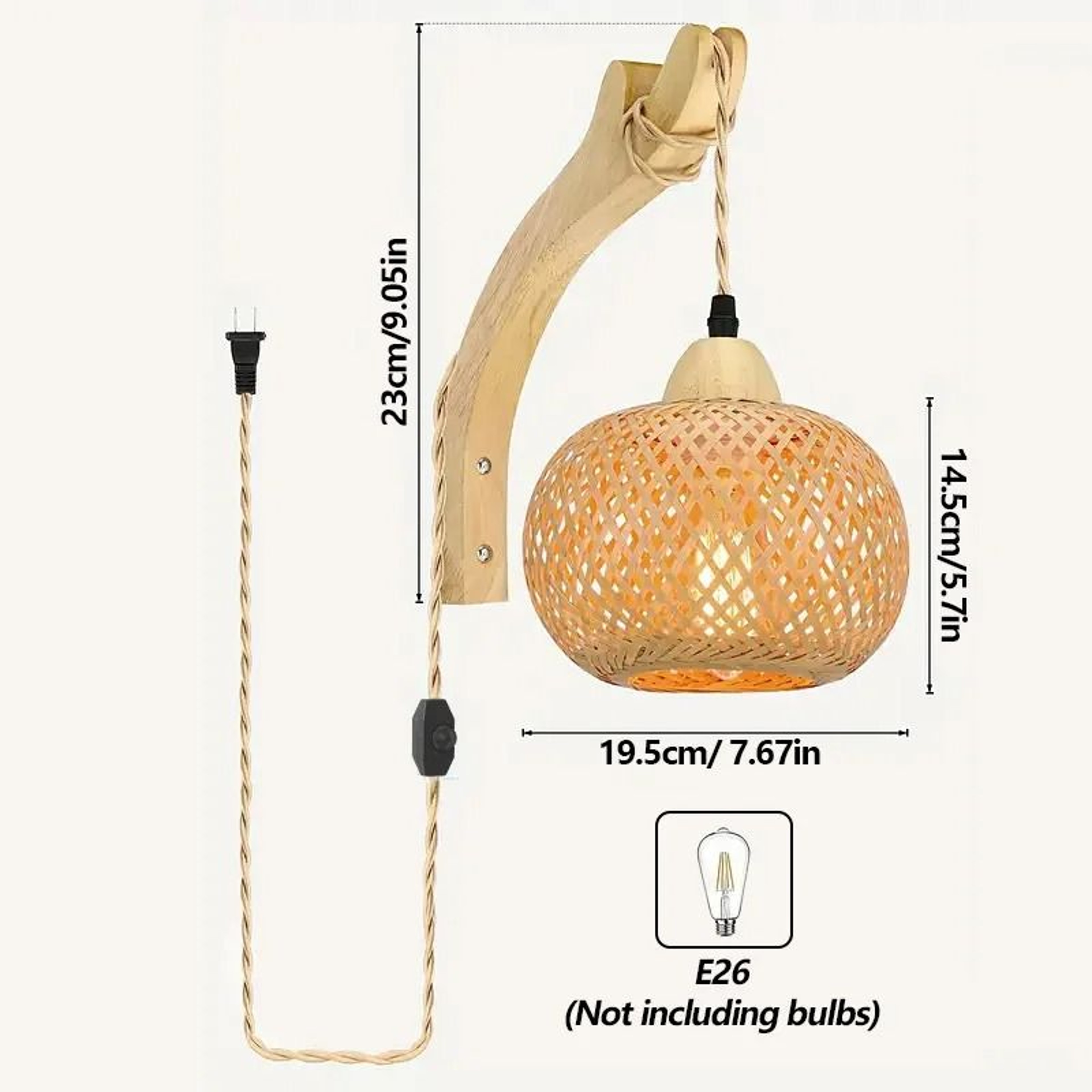 Handwoven Bamboo Rattan Wall Lamp E27 Boho Sconce 3