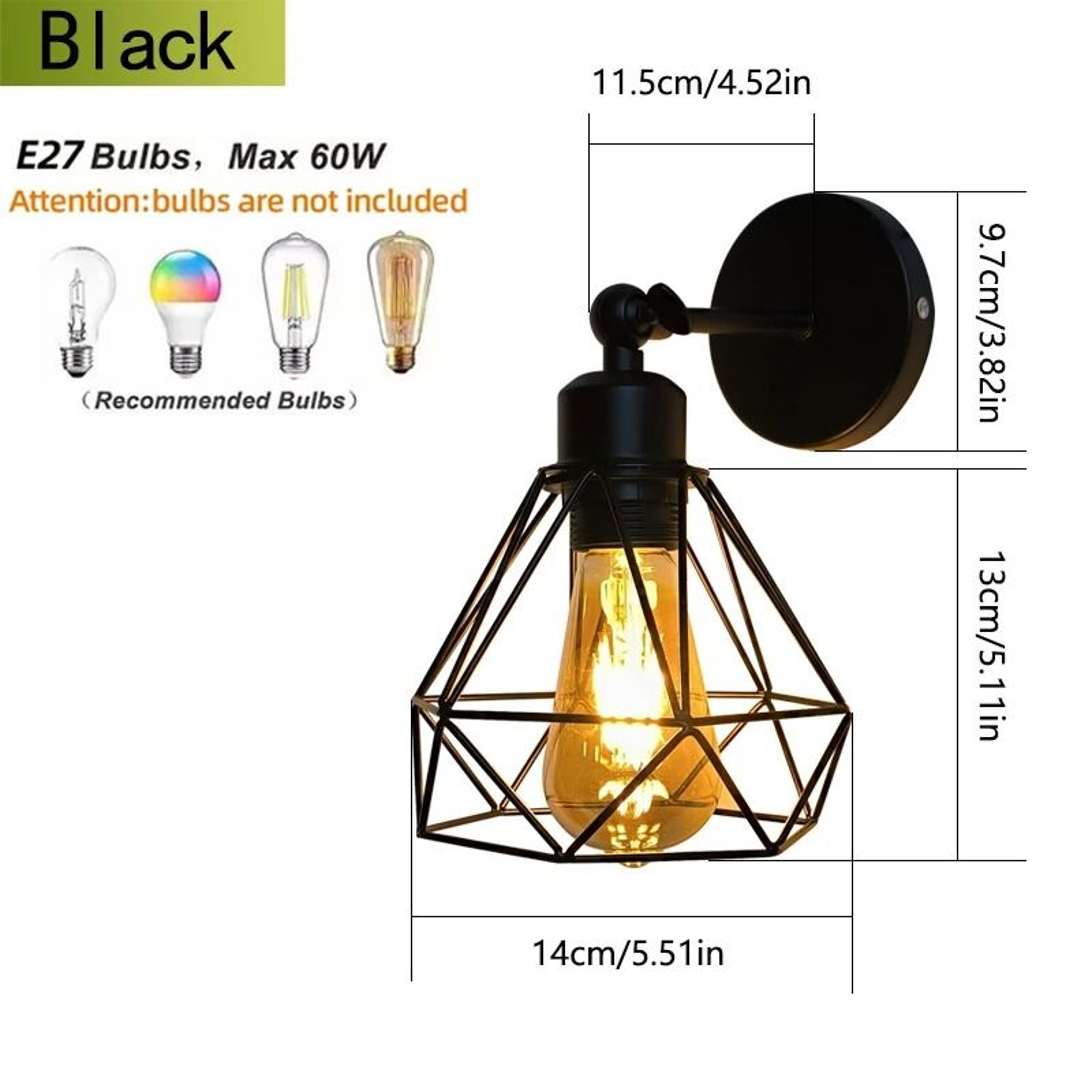 Modern Black Swing Arm E27 Wall Lamp Adjustable Bedside Light 3