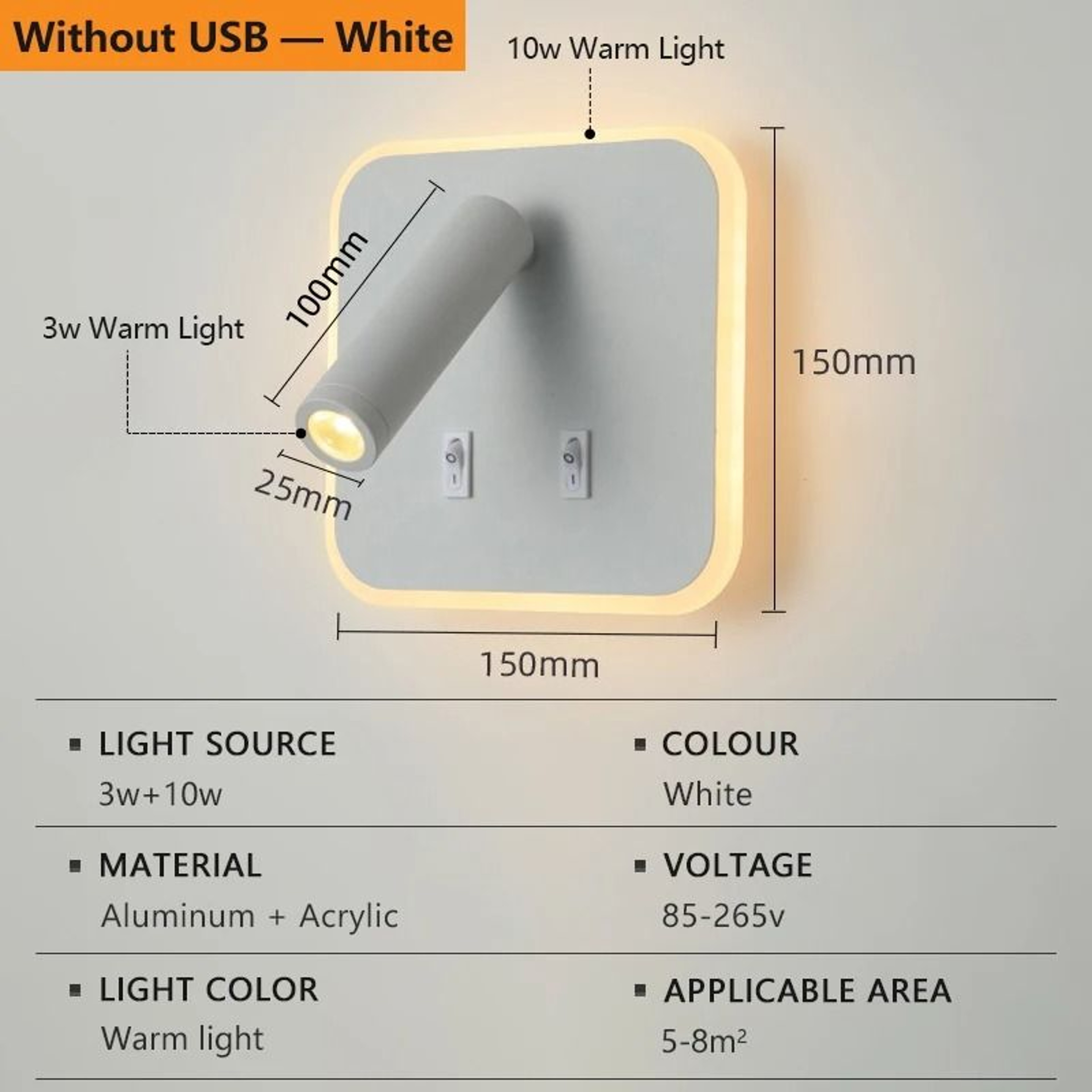 Rotatable LED Wall Reading Light With Type C USB Charging 5