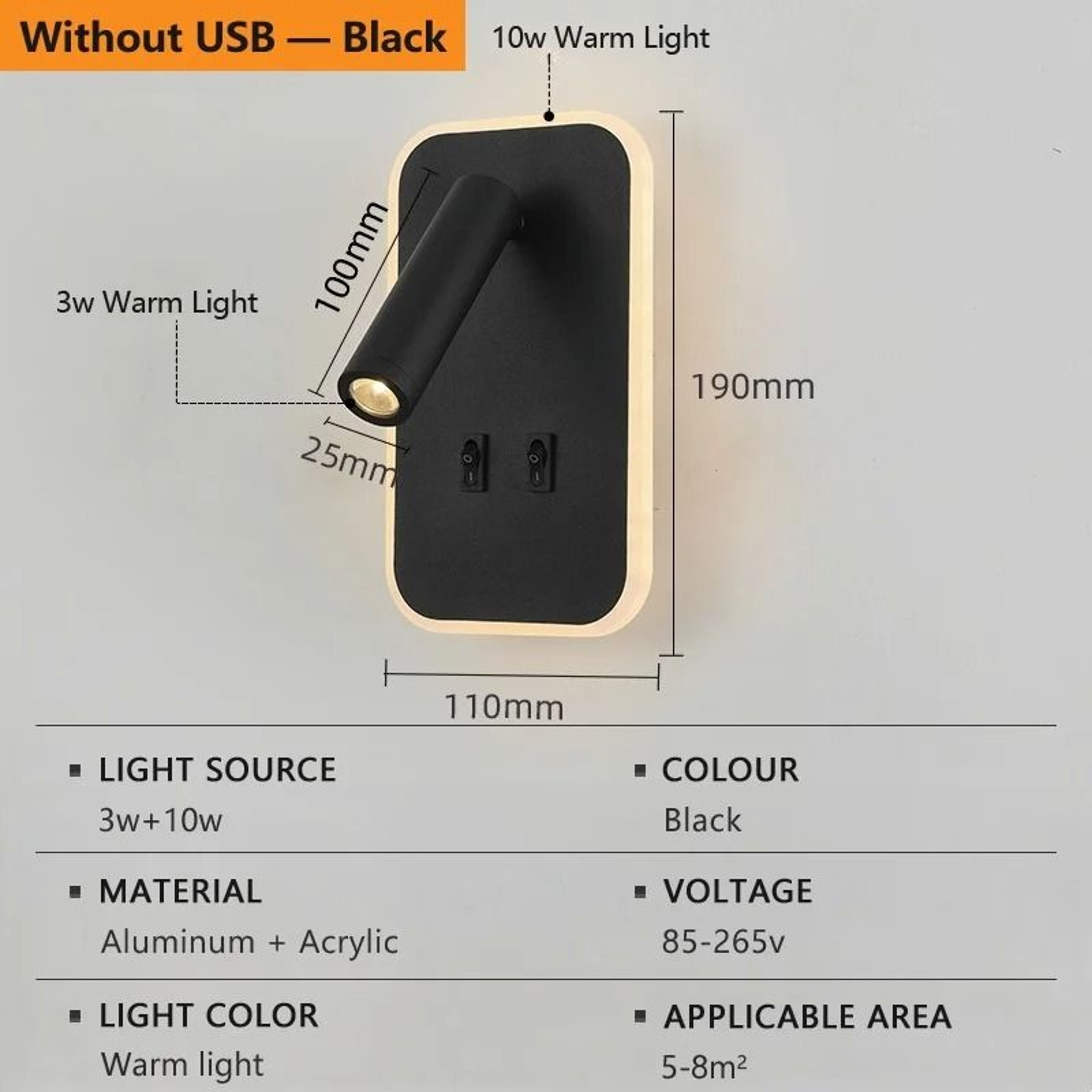 Rotatable LED Wall Reading Light With Type C USB Charging 1