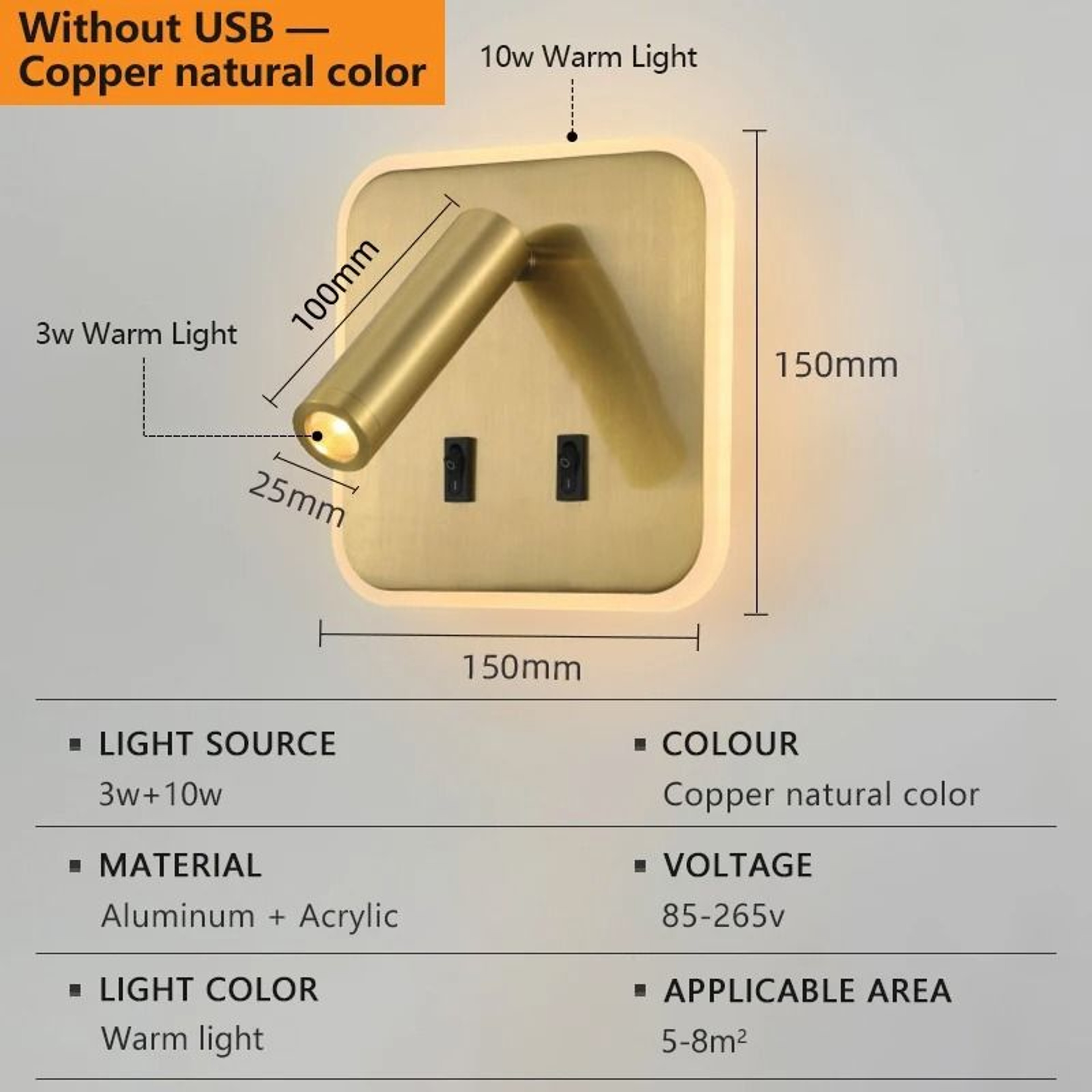 Rotatable LED Wall Reading Light With Type C USB Charging 6