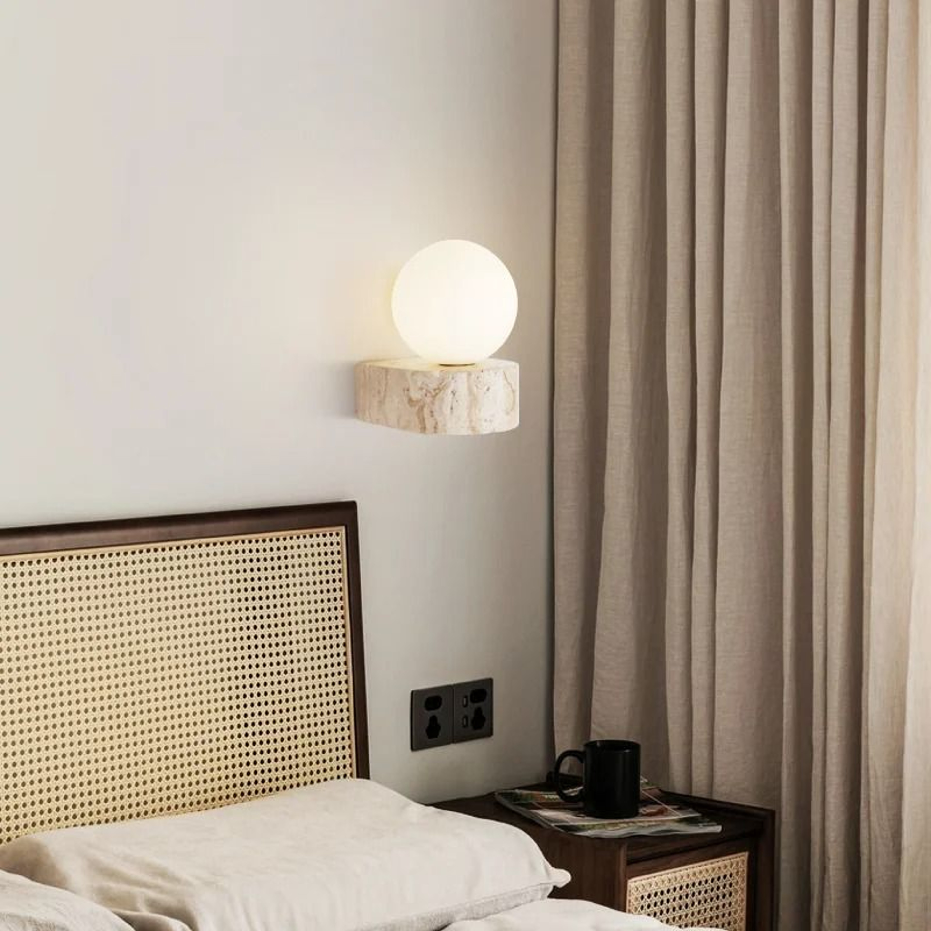 Japanese Retro Glass LED Wall Sconce Warm Bedside Light 3