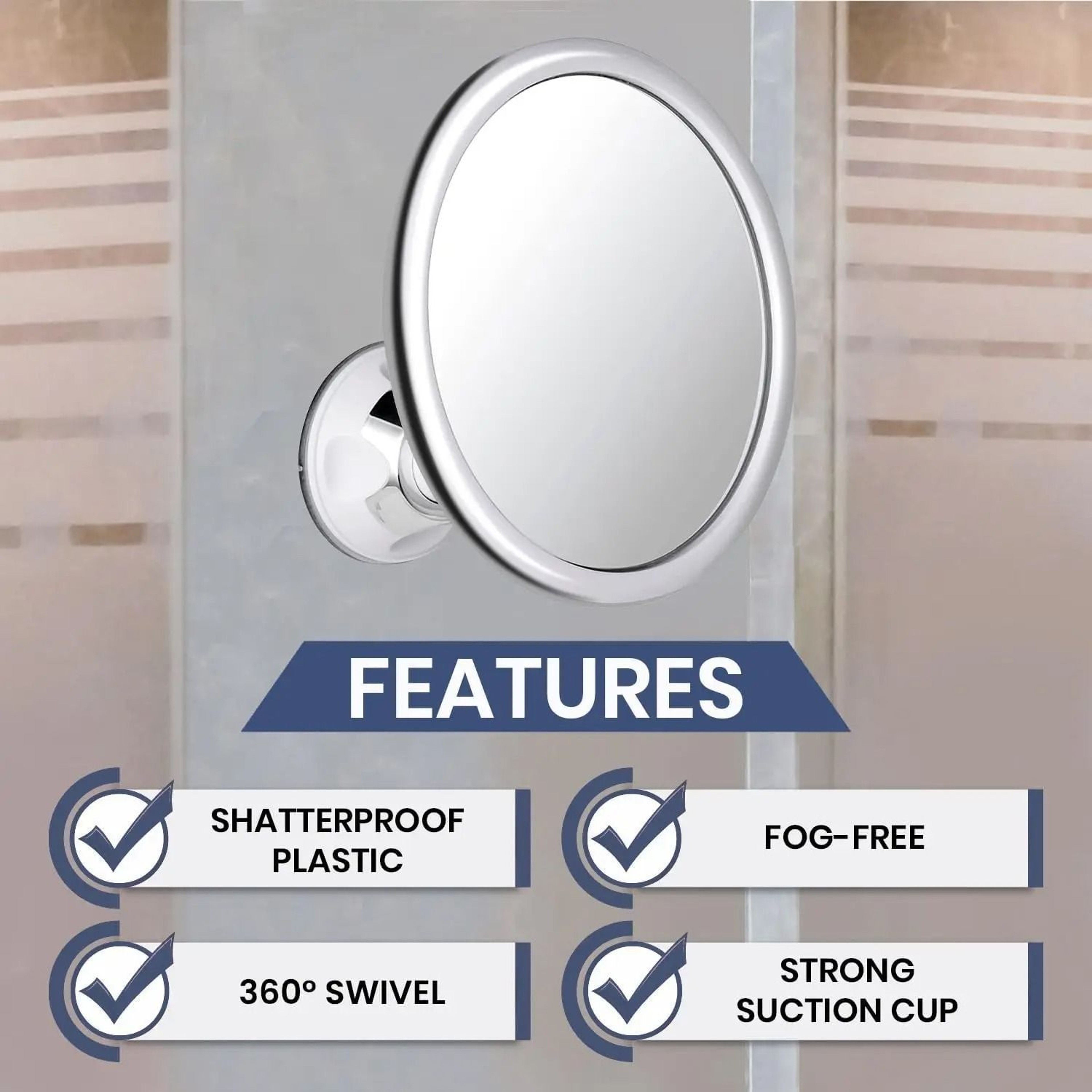 360 Swivel Fogless Shower Mirror Suction Cup Bathroom Shaving Makeup Mirror 6