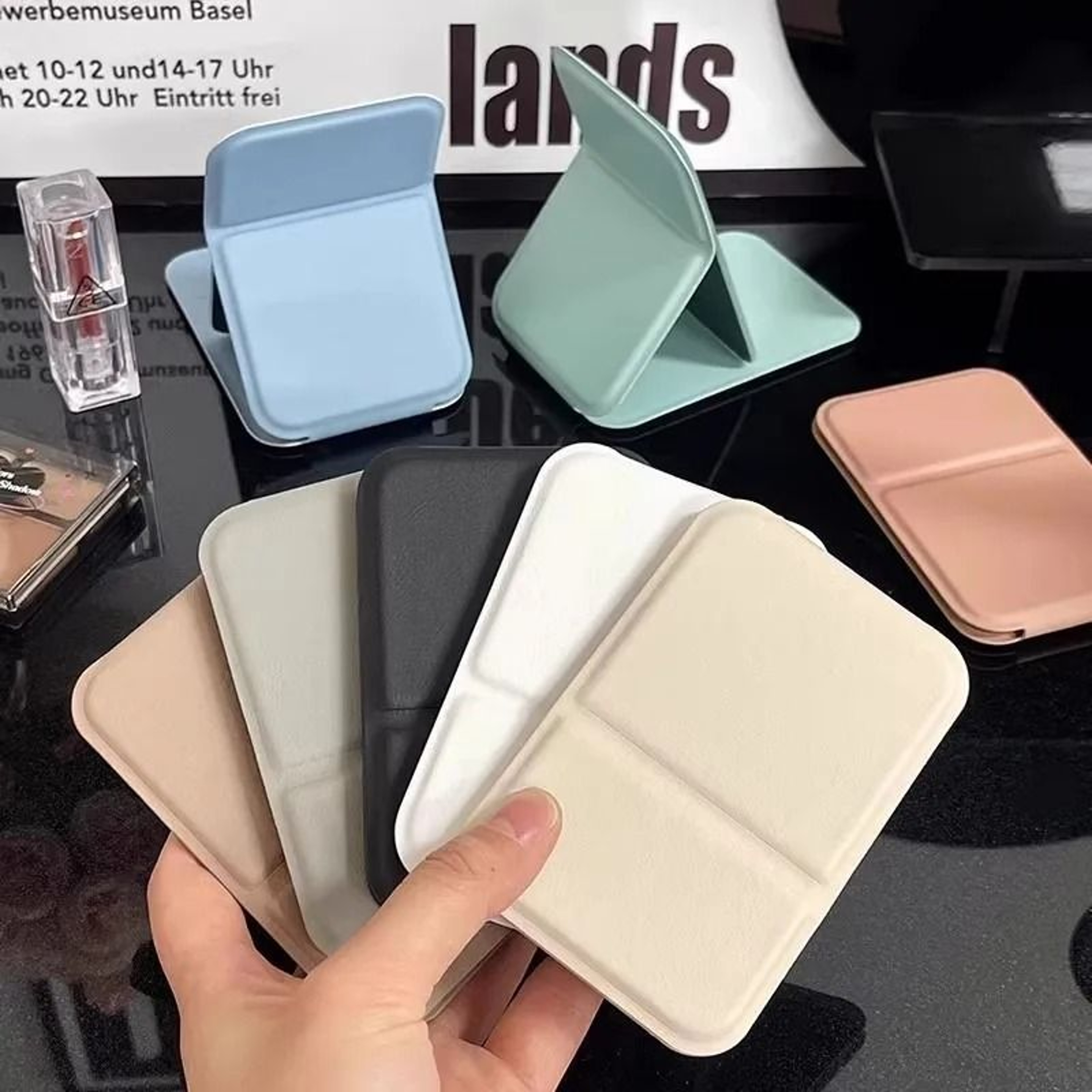 PU Leather Folding Makeup Mirror Portable Compact Travel Vanity Mirror 0