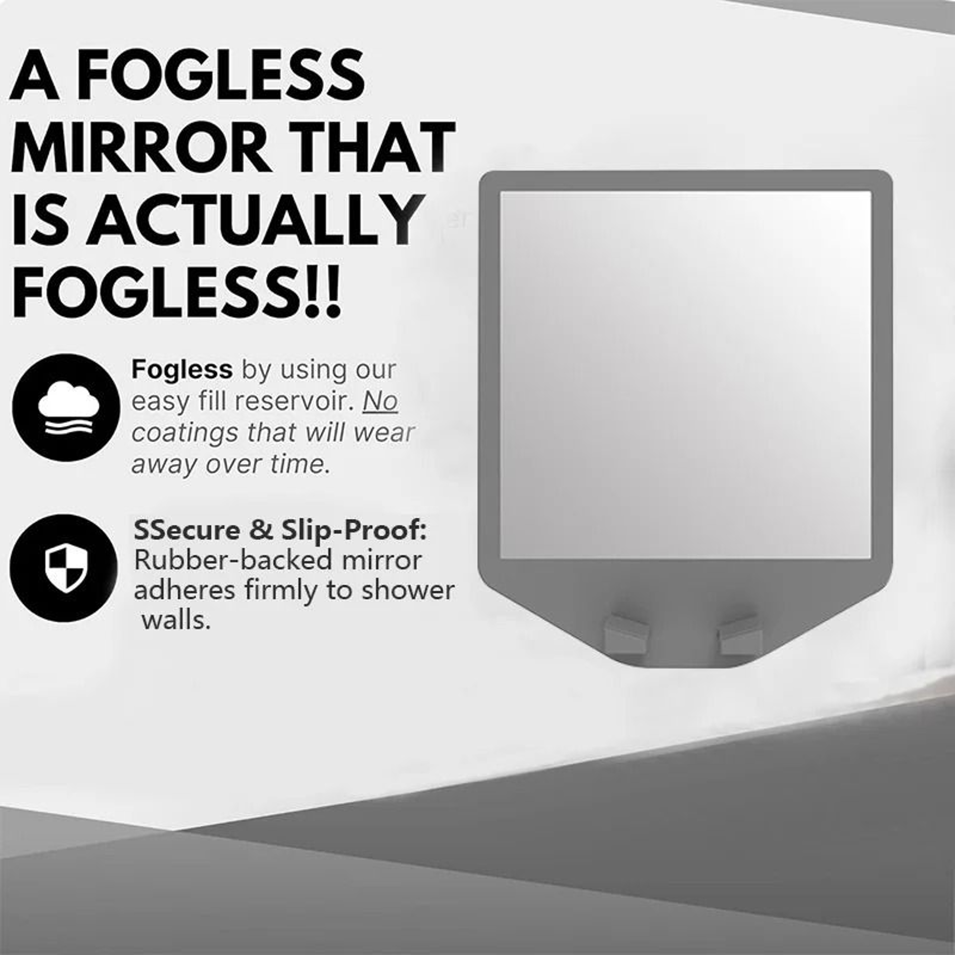 Silicone Anti Fog Bathroom Mirror No Drill Wall Mounted Shaving Mirror 4