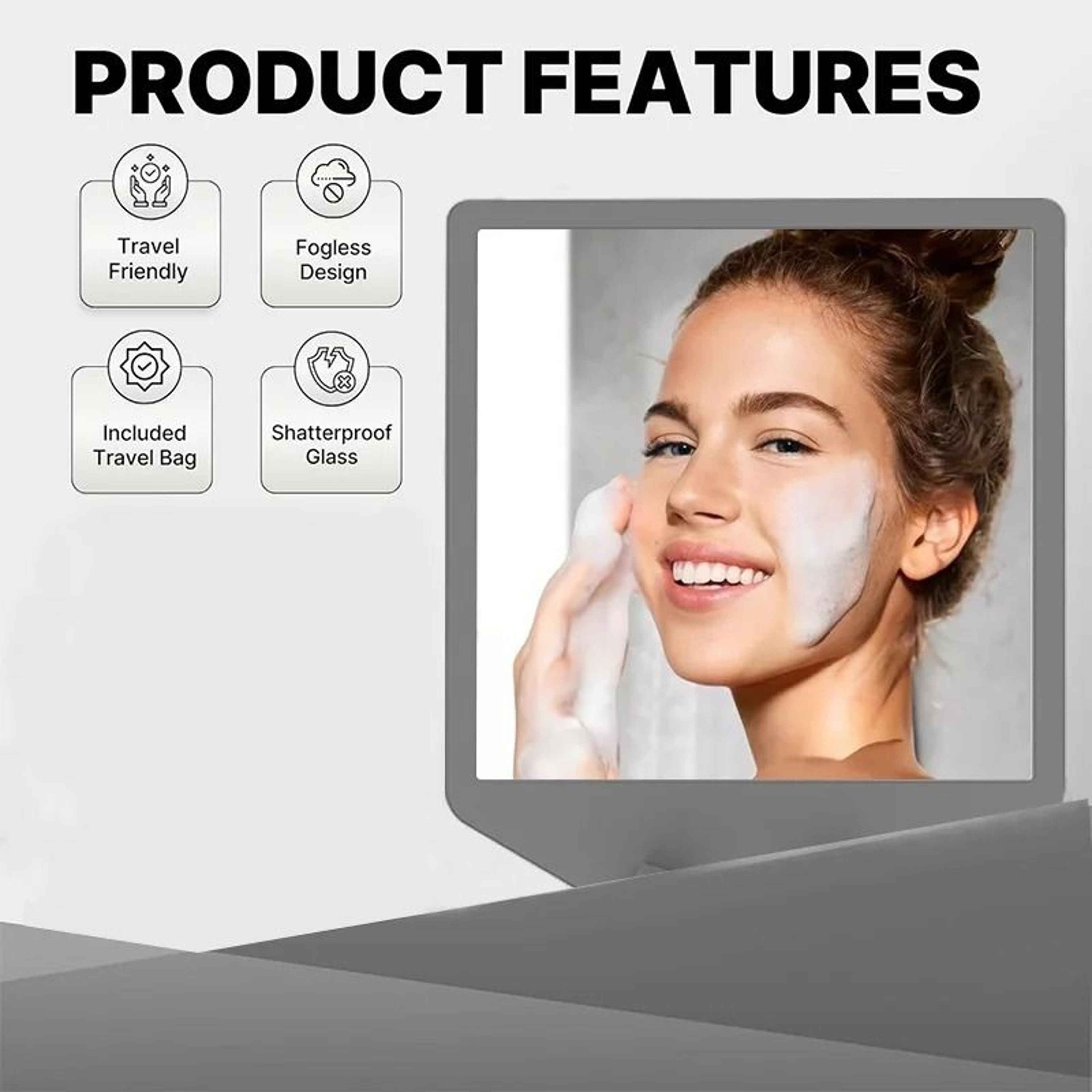 Silicone Anti Fog Bathroom Mirror No Drill Wall Mounted Shaving Mirror 6