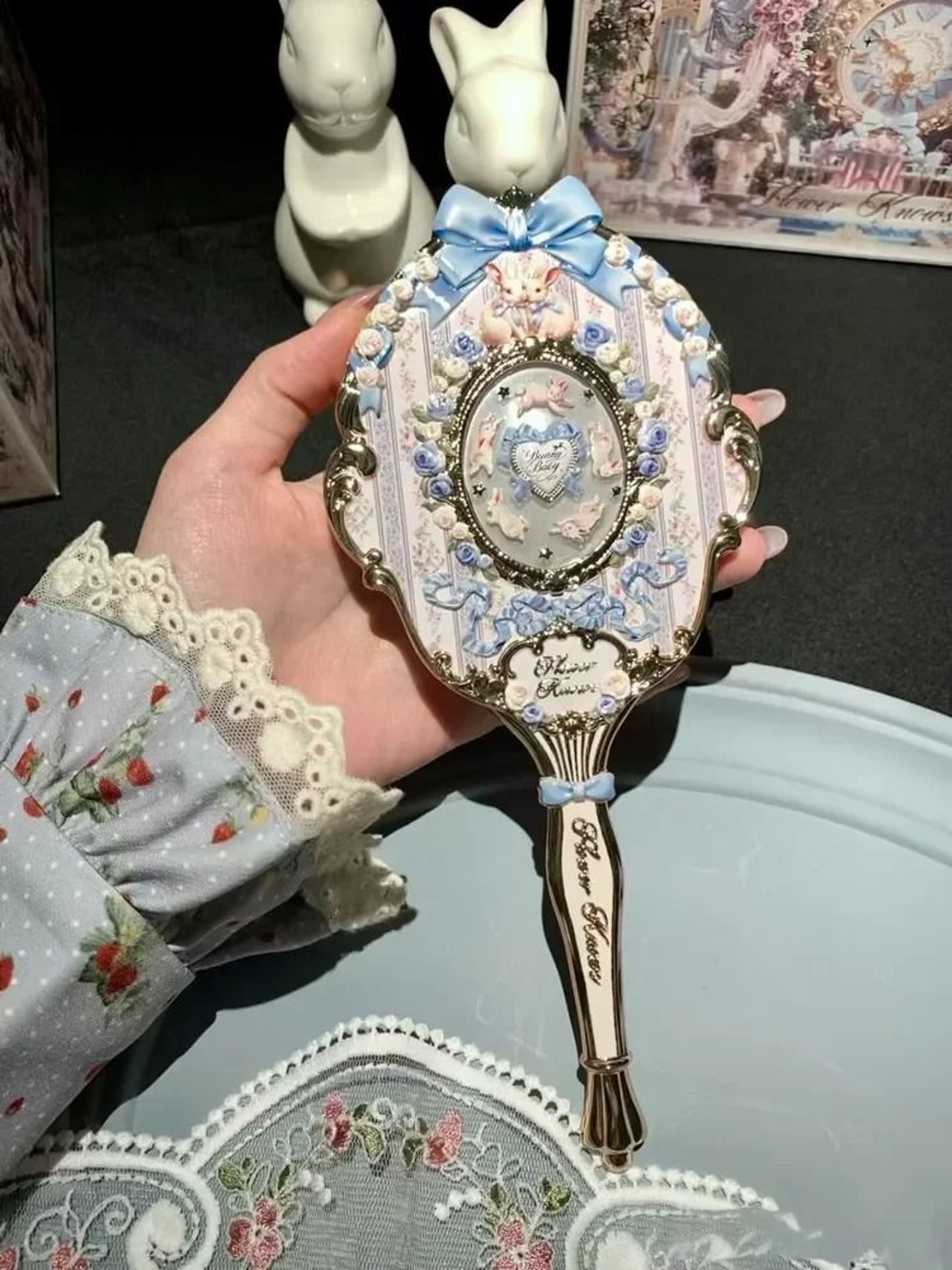 Flower Knows Sweetie Bear Hand Mirror Creamy Pink Vanity Mirror 4