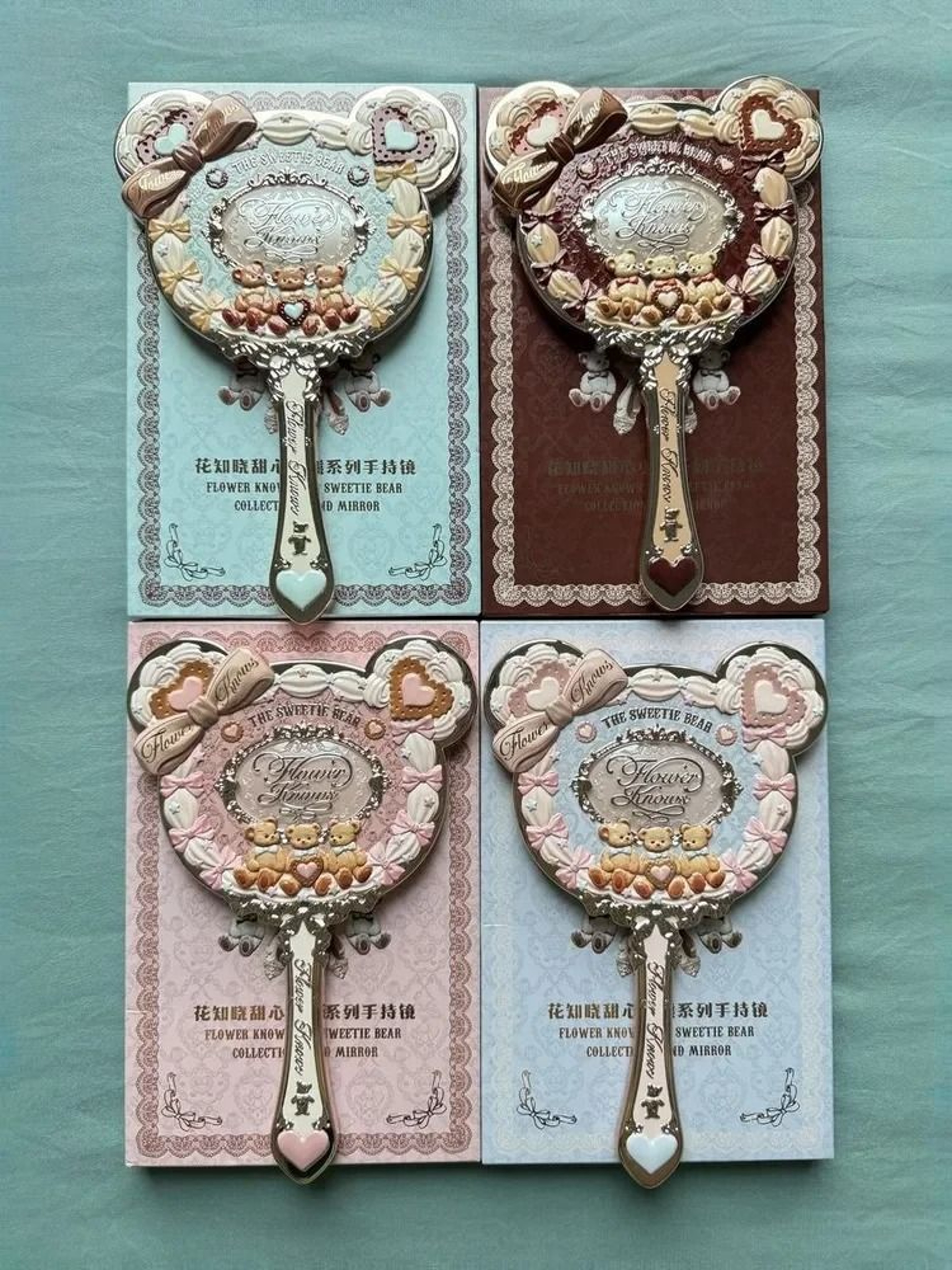 Flower Knows Sweetie Bear Hand Mirror Creamy Pink Vanity Mirror 16