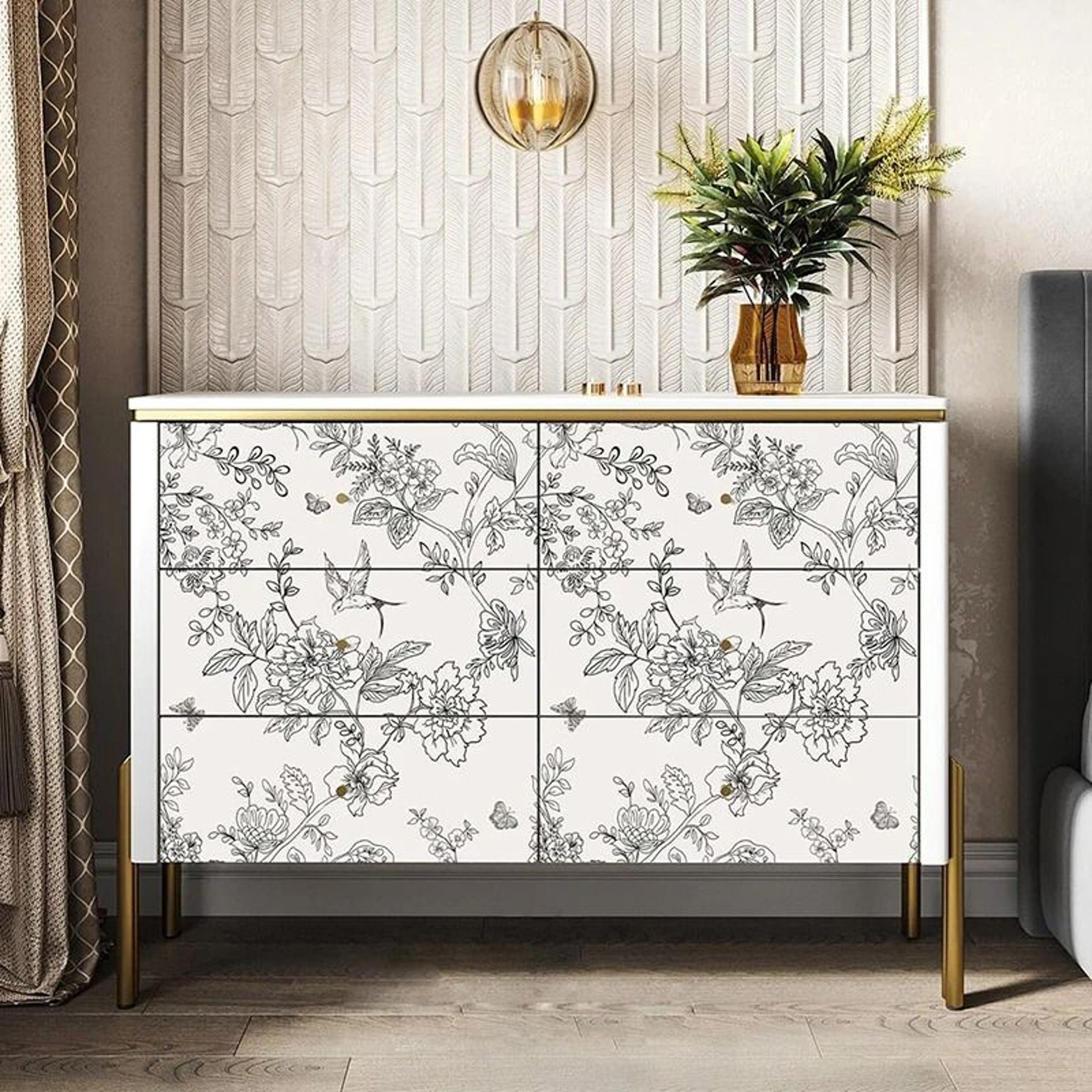Black And White Floral Peel And Stick Wallpaper Removable Bird Contact Paper 11