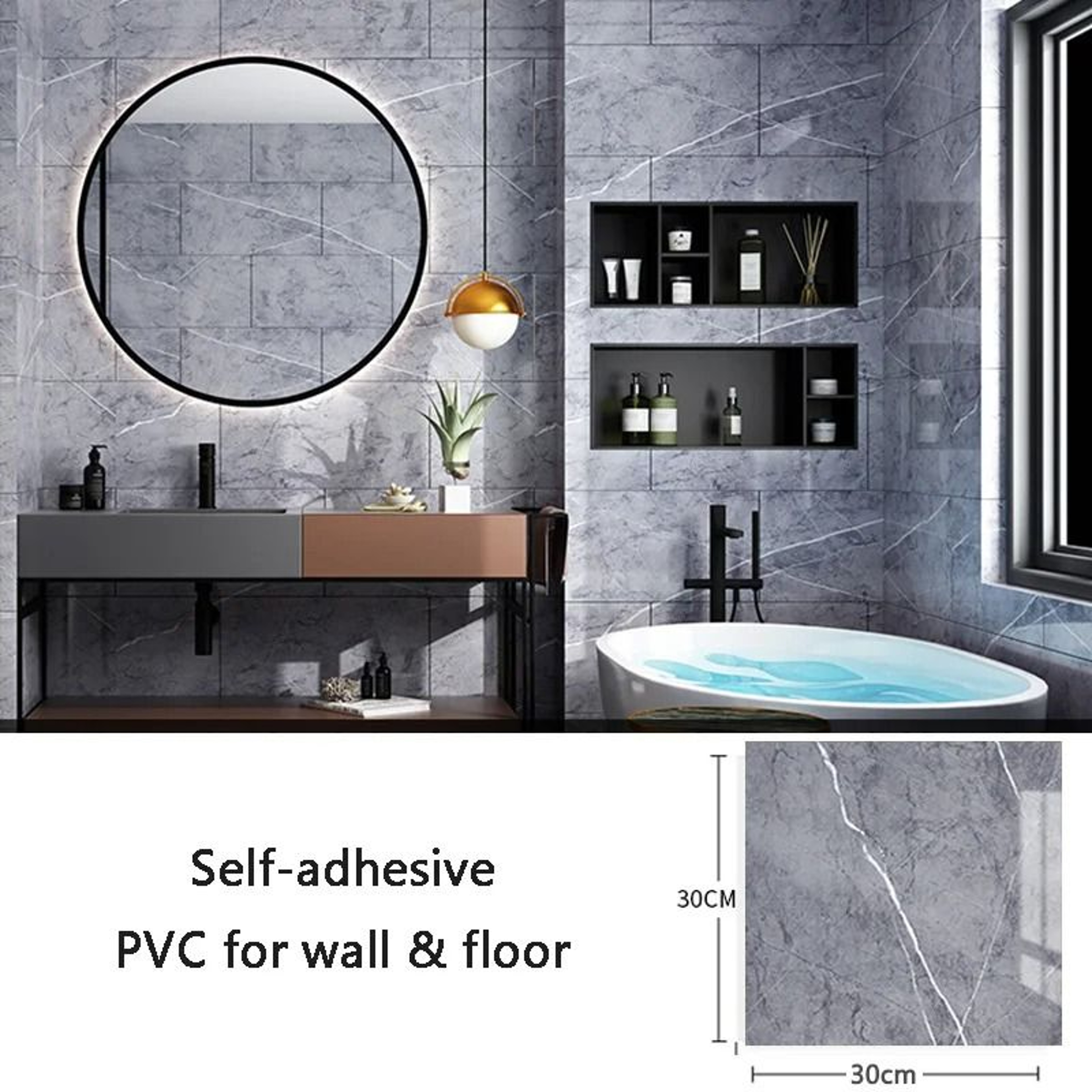 MarbleEase Peel And Stick Marble Wallpaper Waterproof Tile Wall Sticker PVC Wall Covering 9