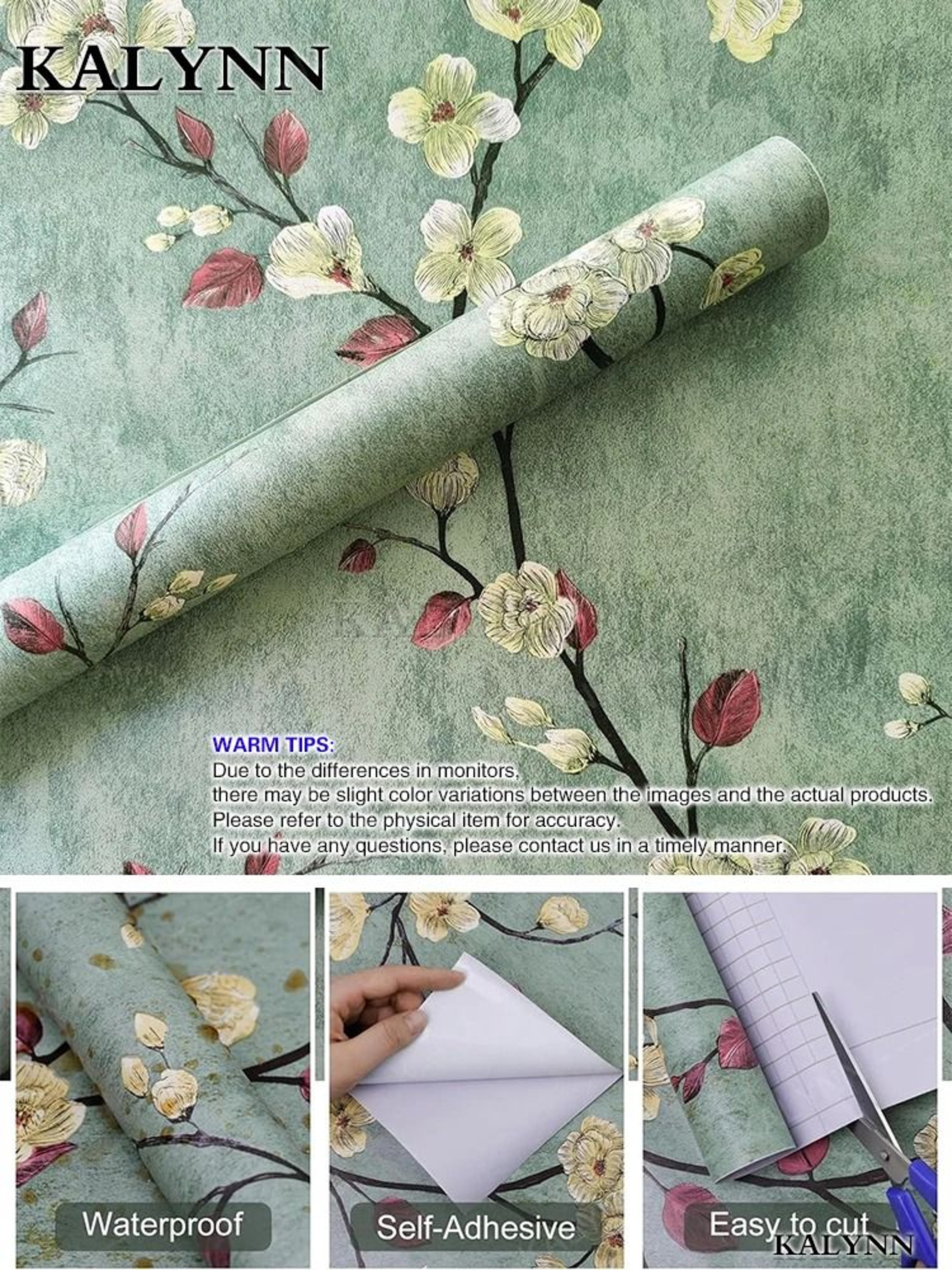 GreenBloom Floral Peel And Stick Wallpaper Green Floral Wallpaper Self Adhesive Vinyl Contact Paper
