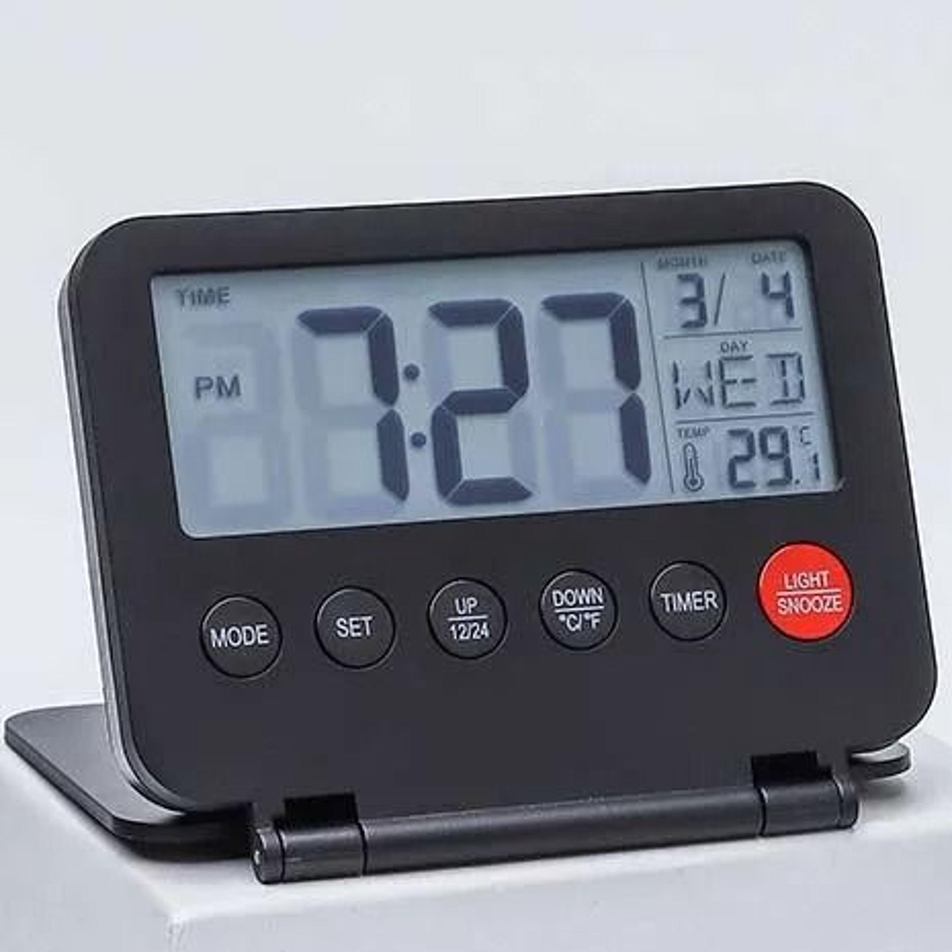 Foldable Digital Travel Alarm Clock With Snooze Backlight And Temperature Display 1