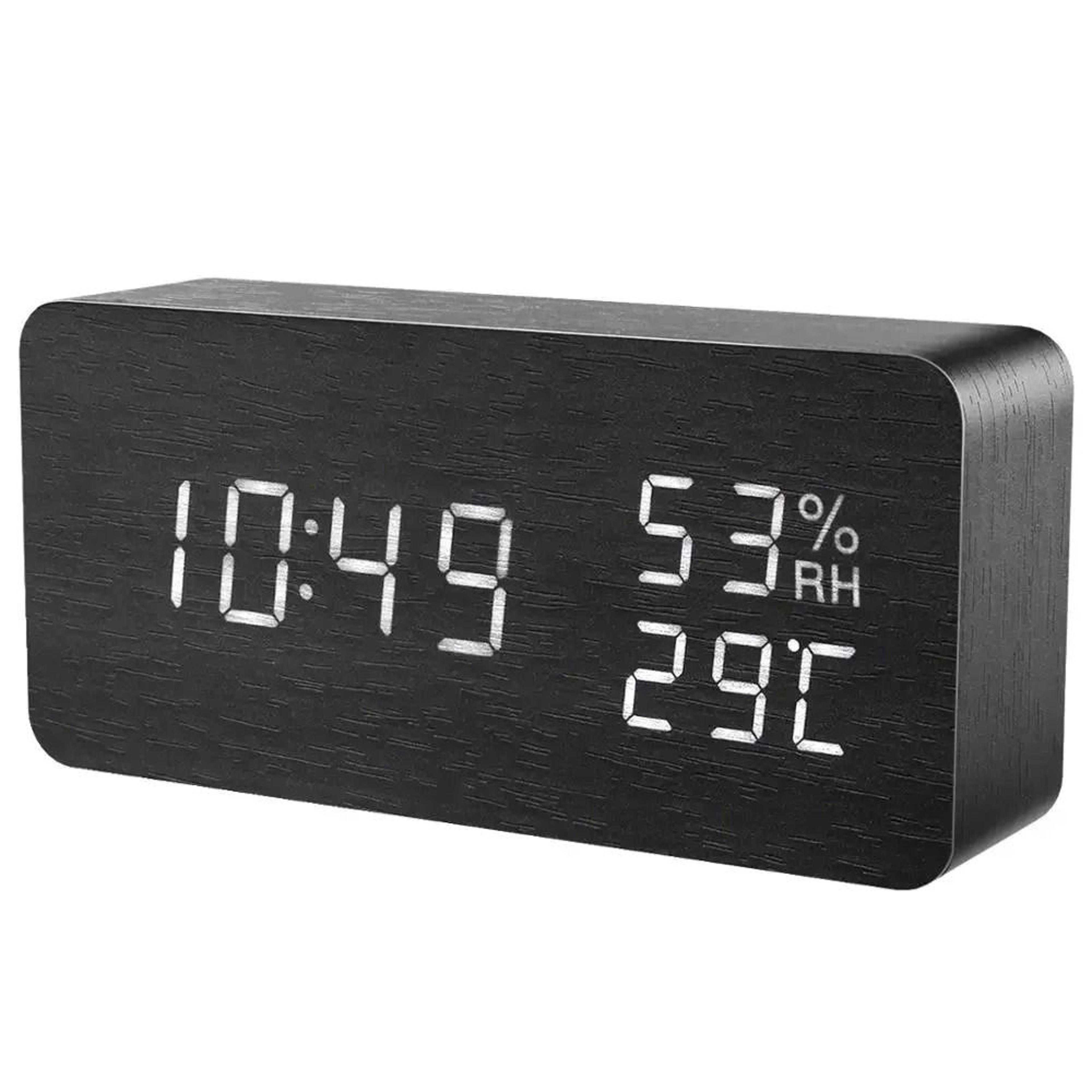 Wood Grain LED Digital Alarm Clock With Voice Control And Temperature Display 7