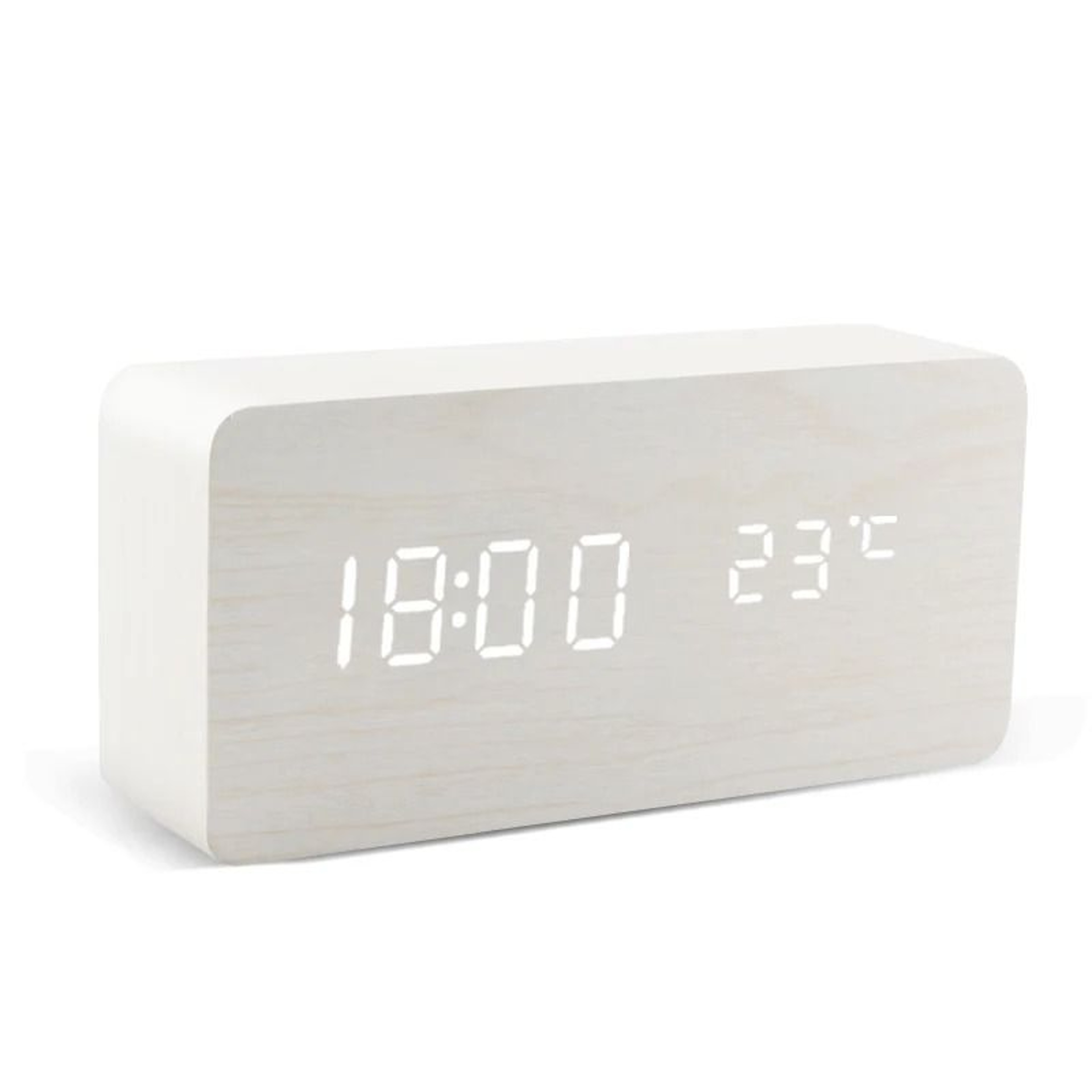 Wood Grain LED Digital Alarm Clock With Voice Control And Temperature Display 8