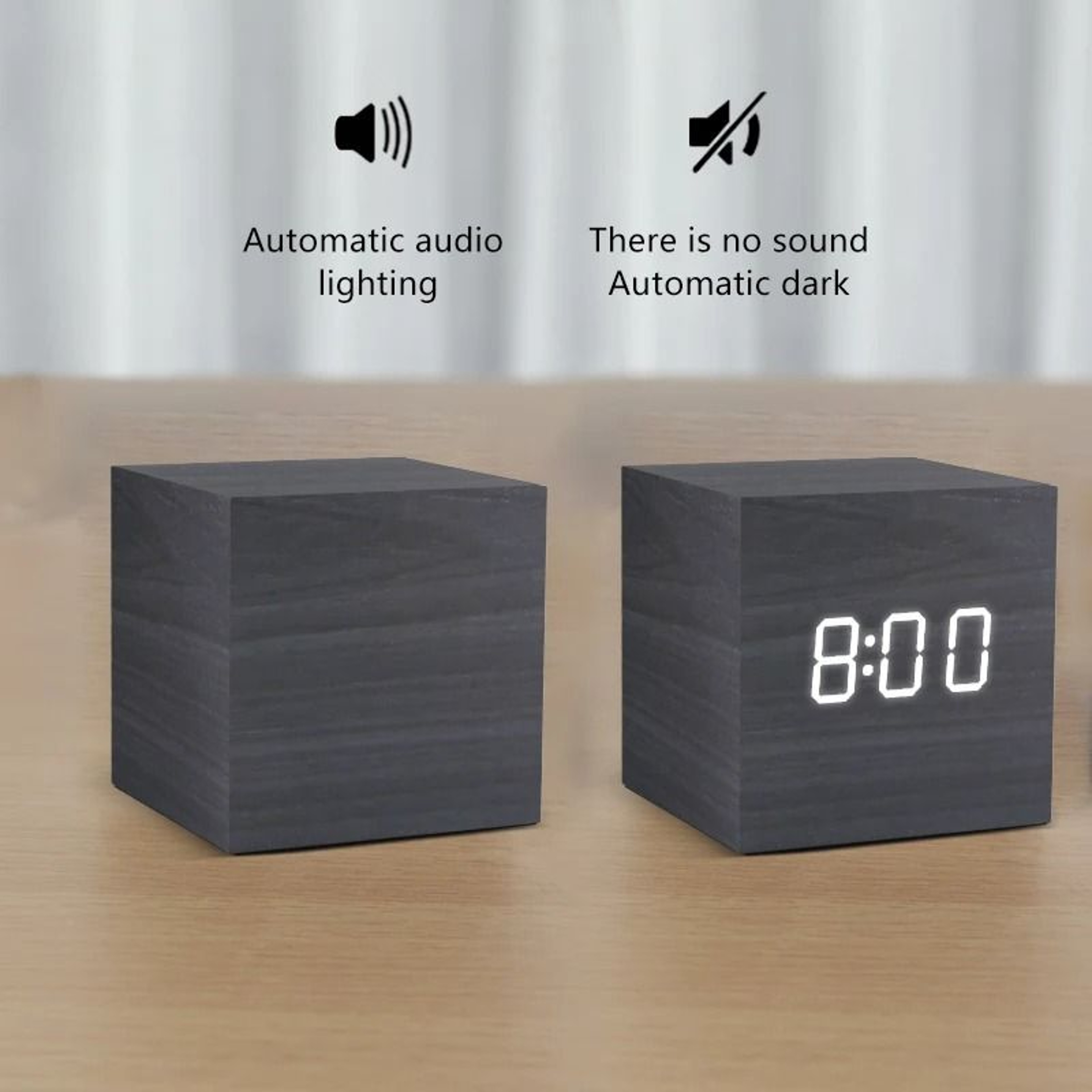 Wood Grain LED Digital Alarm Clock With Voice Control And Temperature Display 9