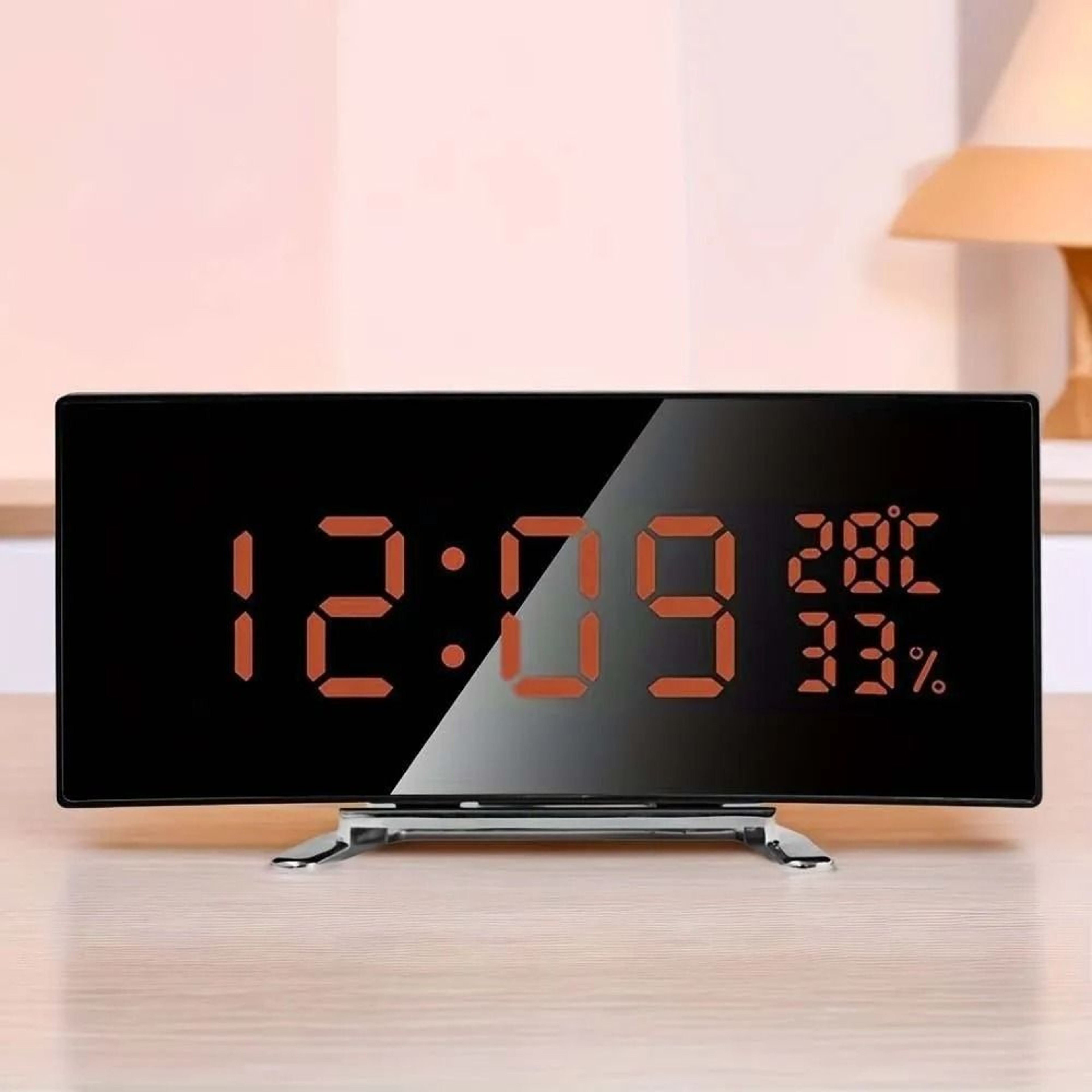 Curved LED Digital Alarm Clock With Temperature Humidity And Adjustable Brightness 12