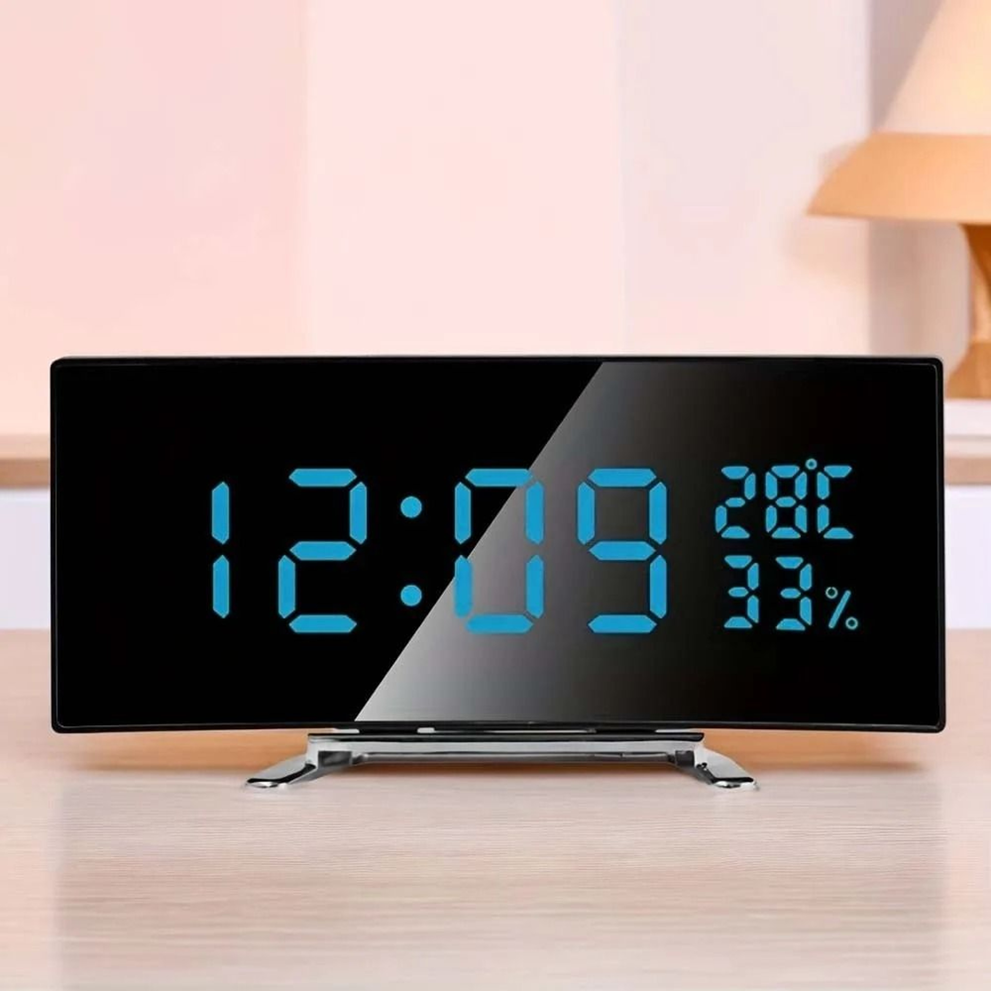 Curved LED Digital Alarm Clock With Temperature Humidity And Adjustable Brightness 1