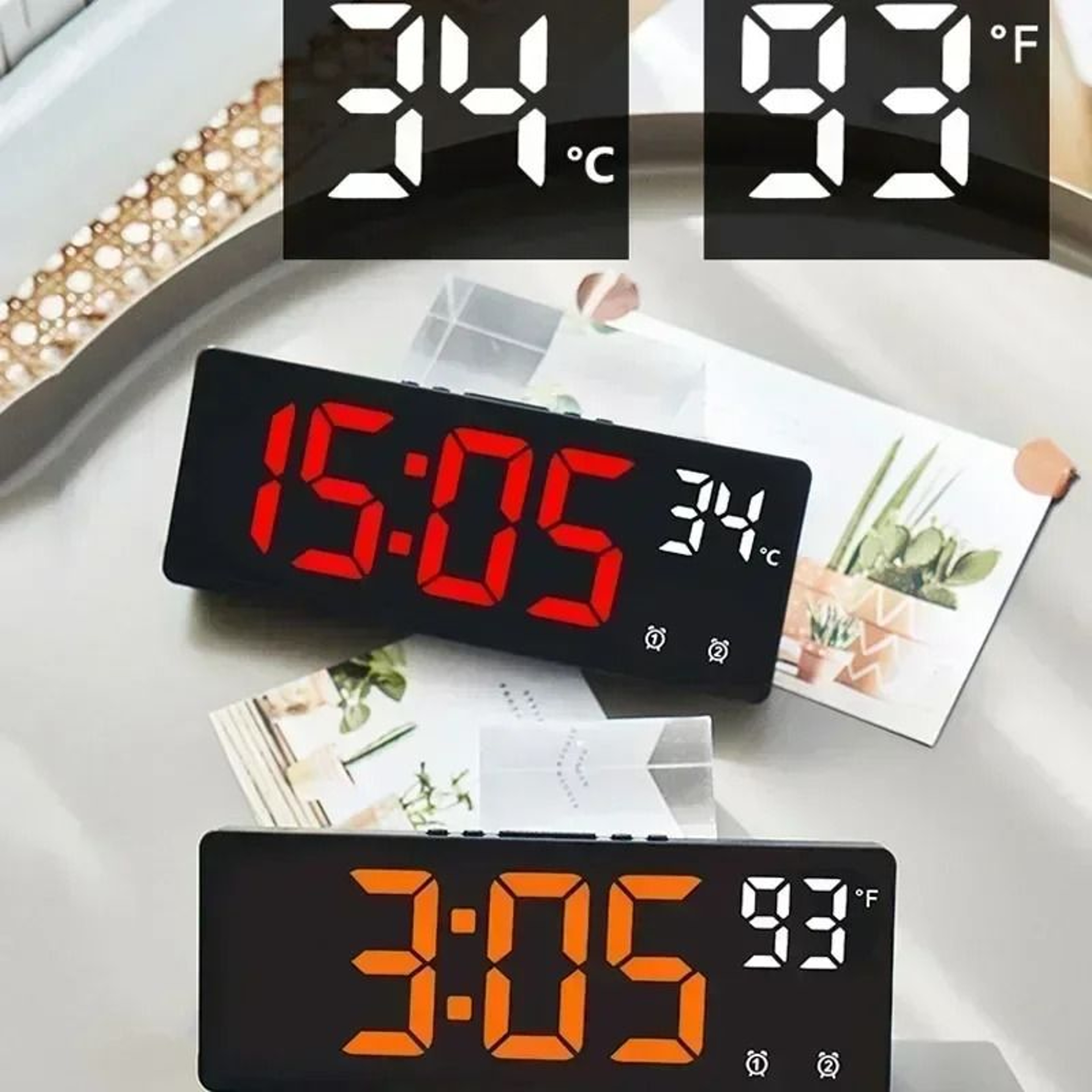 Voice Control LED Digital Alarm Clock With Dual Alarm And Temperature Display 7