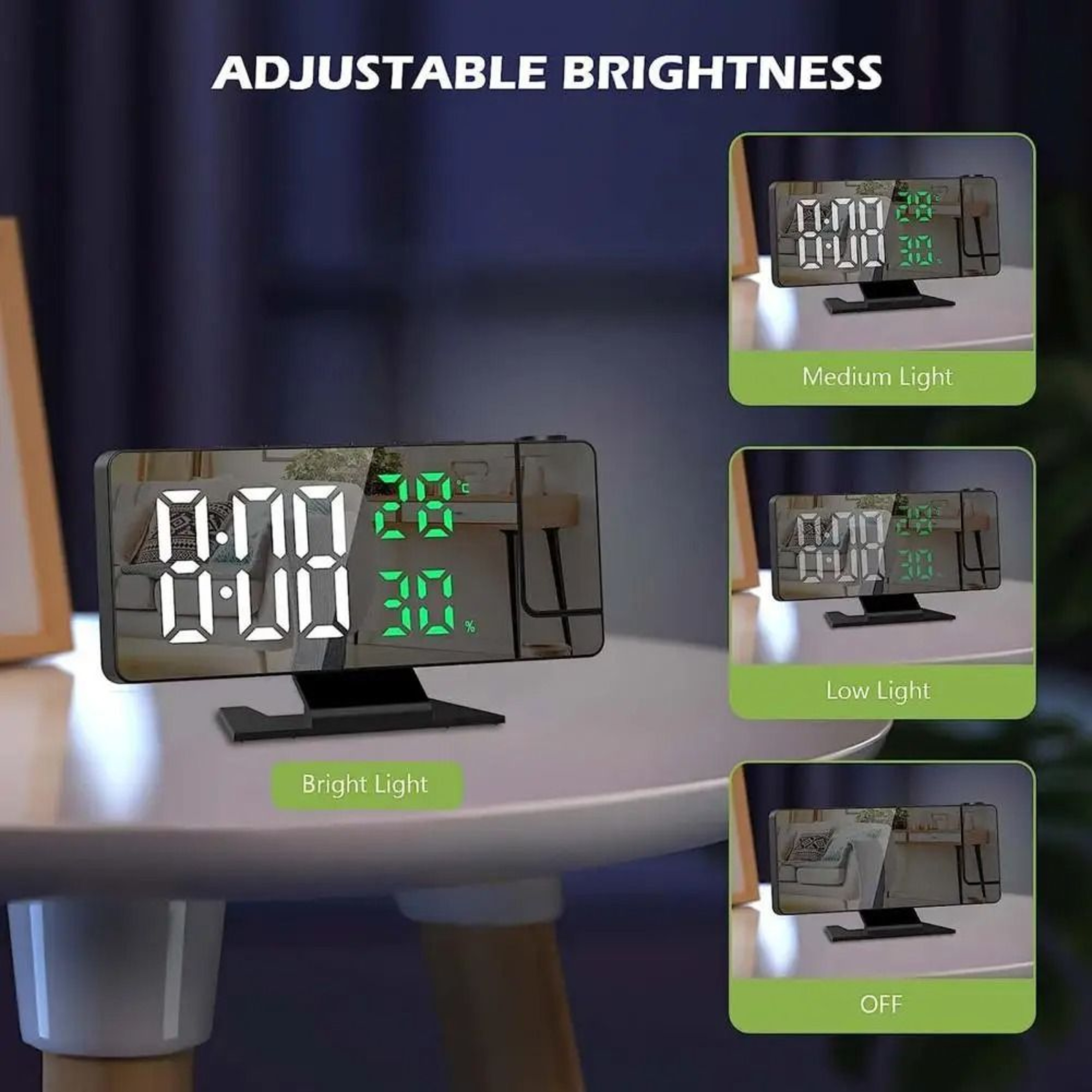 LED Projection Alarm Clock With Mirror Display And Temperature 8