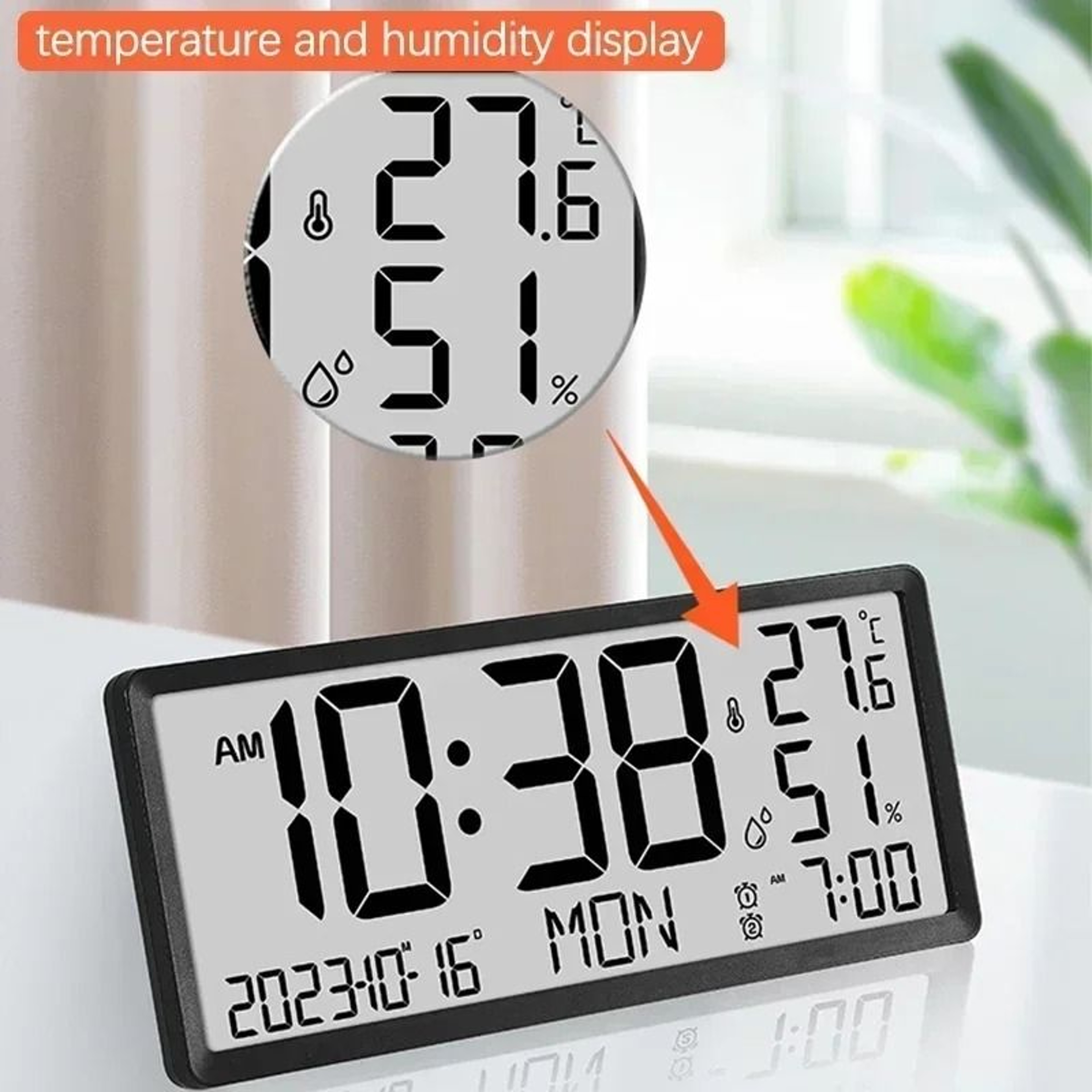 Large LCD Digital Clock With Temperature Humidity And Date Display 7