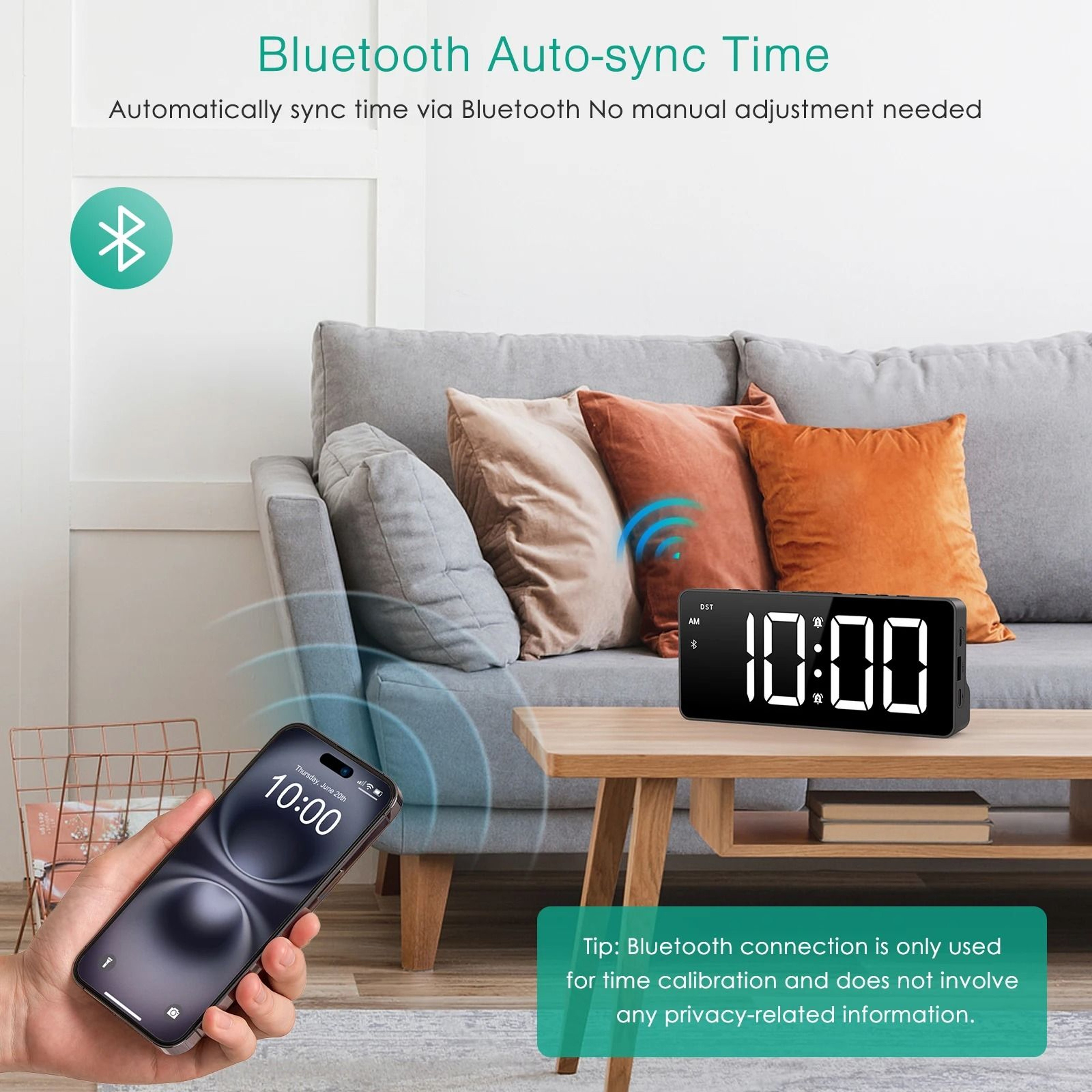 ORIA 7 Inch LED Alarm Clock With Bluetooth Time Sync 2