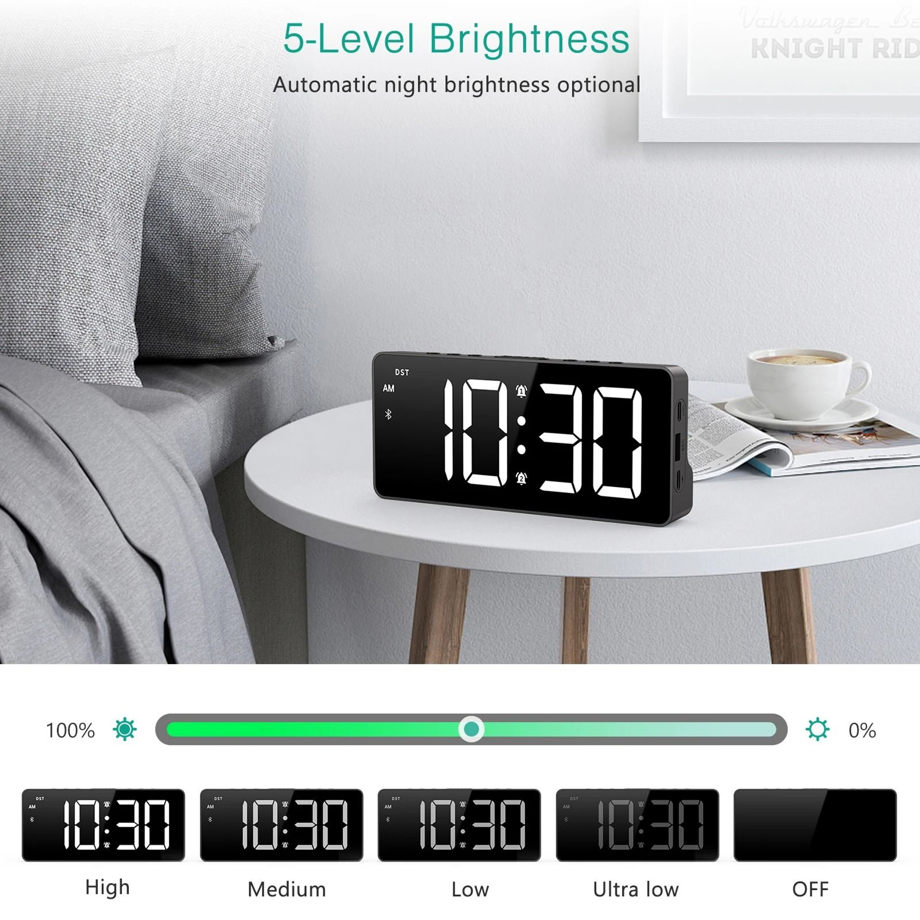 ORIA 7 Inch LED Alarm Clock With Bluetooth Time Sync 6