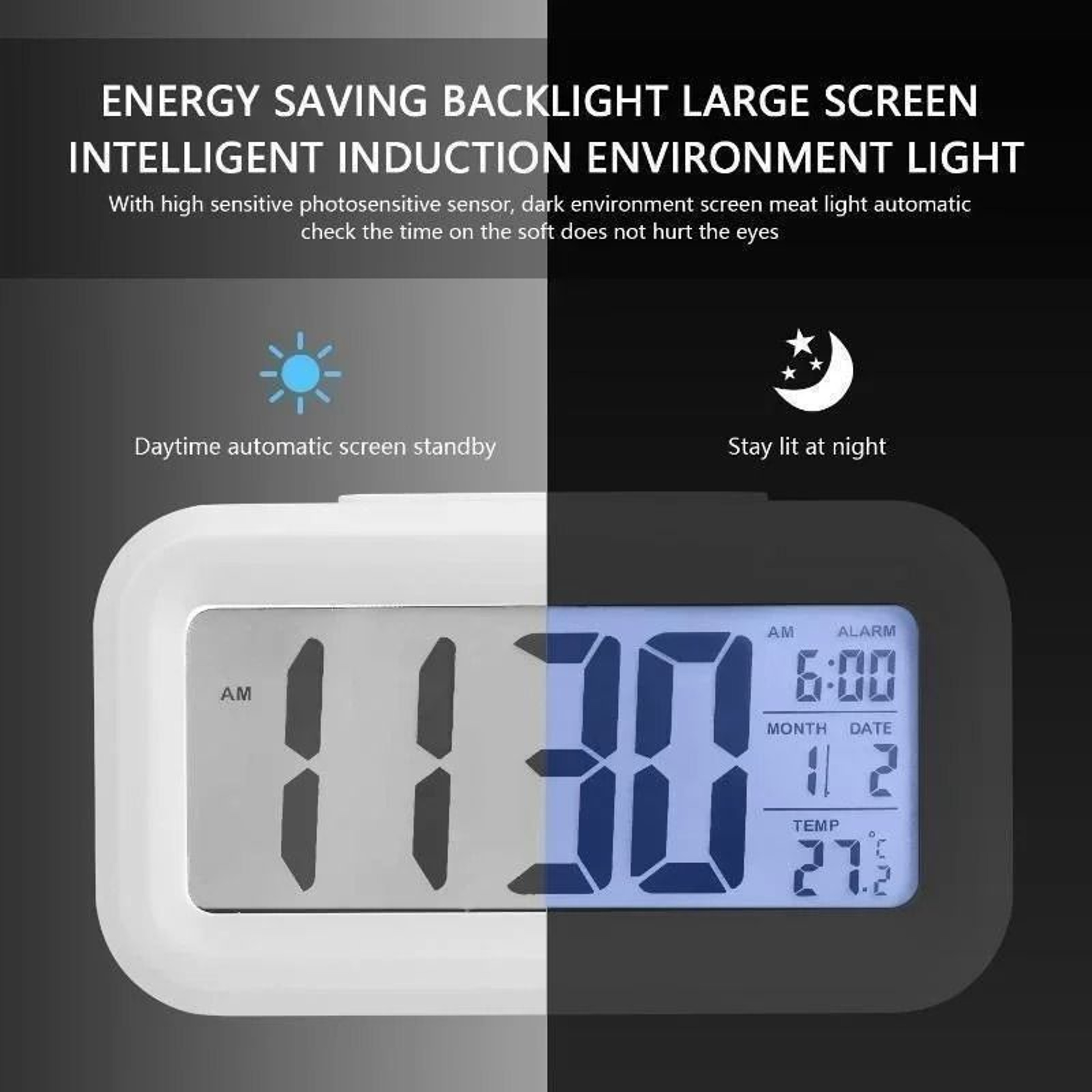 Multifunction Digital Alarm Clock With LCD Calendar And Temperature Display 8