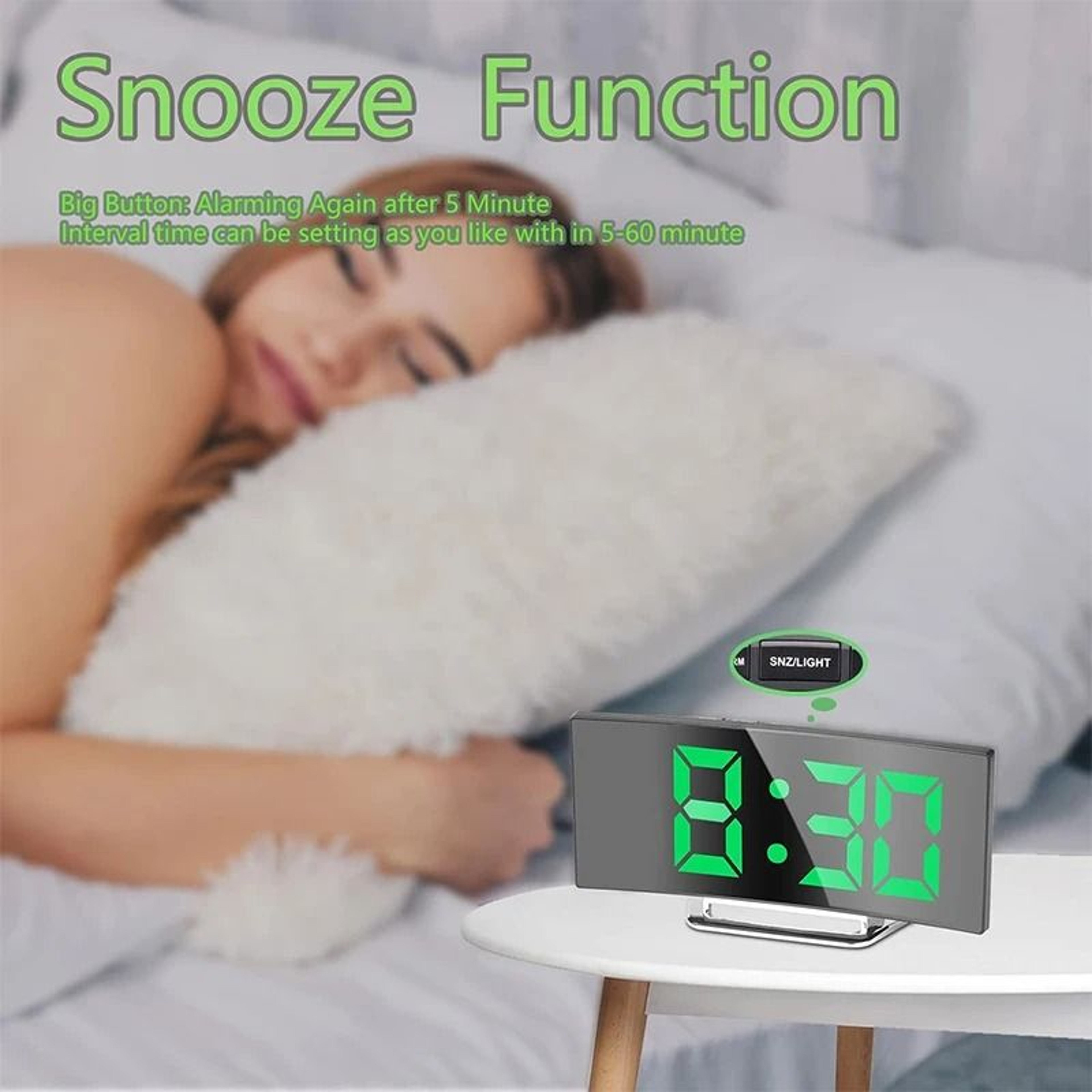 Modern LED Digital Alarm Clock With Curved Mirror Large Display 6