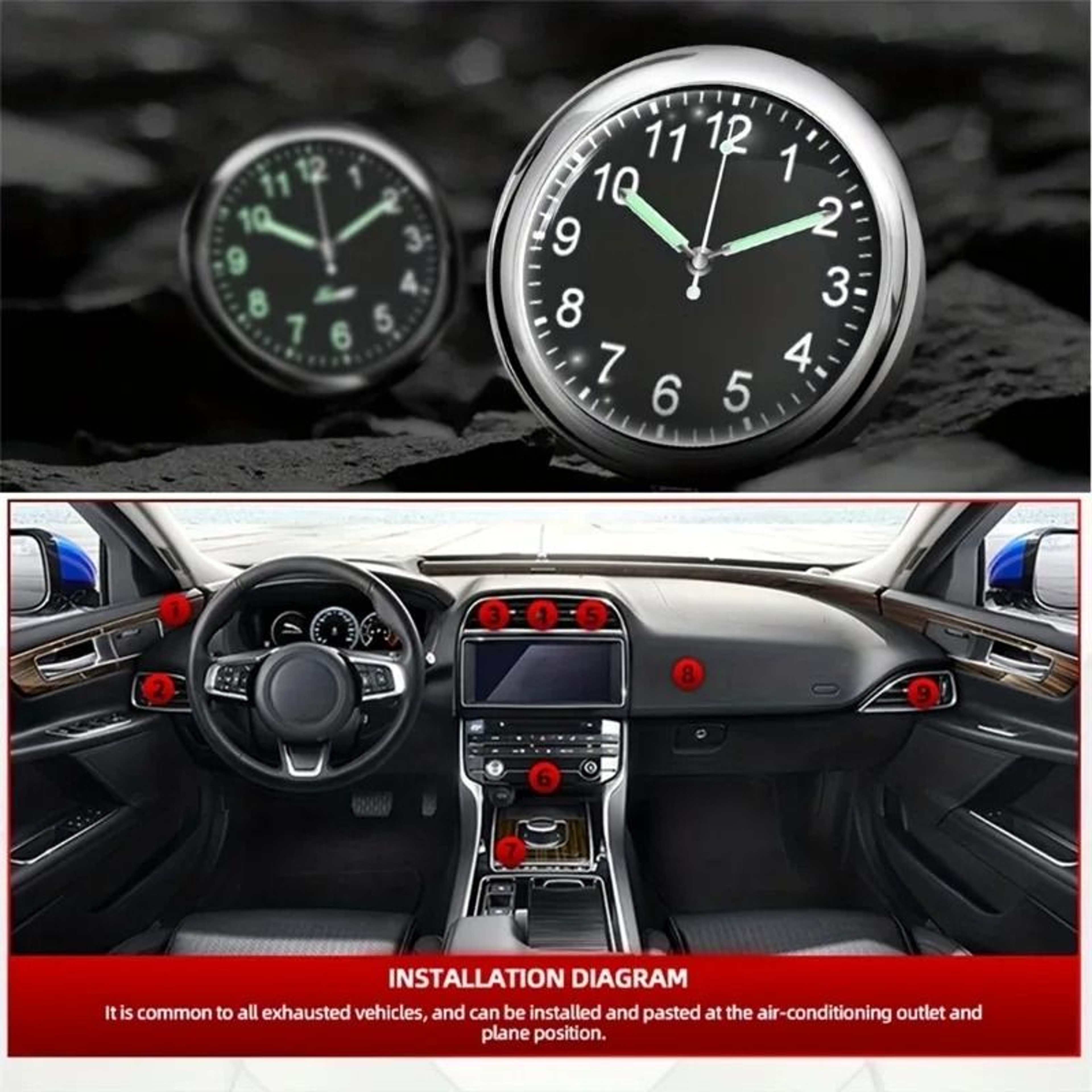 Mini Car Dashboard Clock With Luminous Quartz Display 10