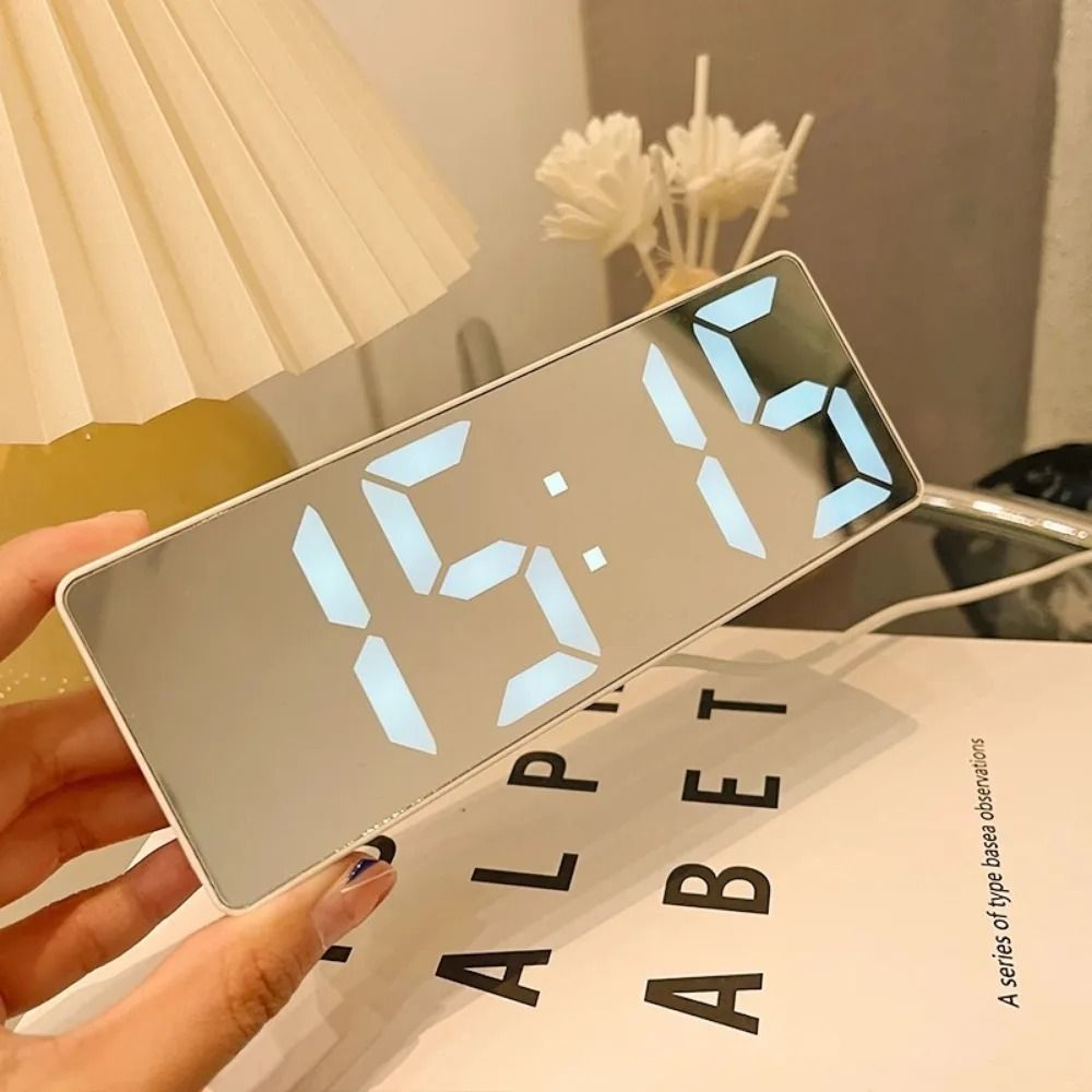 Modern LED Digital Alarm Clock With Curved Mirror And Temperature Display 10