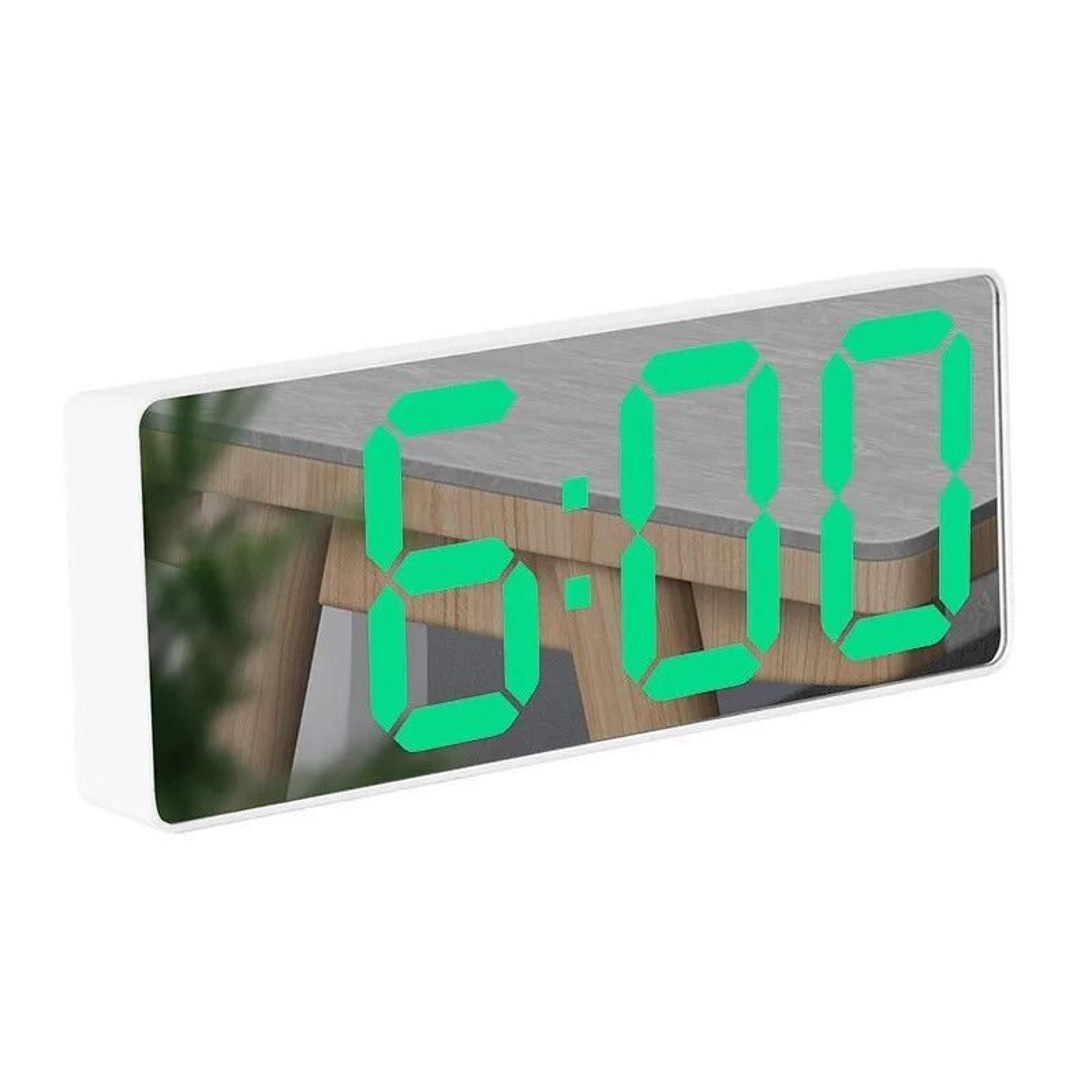Modern LED Digital Alarm Clock With Curved Mirror And Temperature Display 5