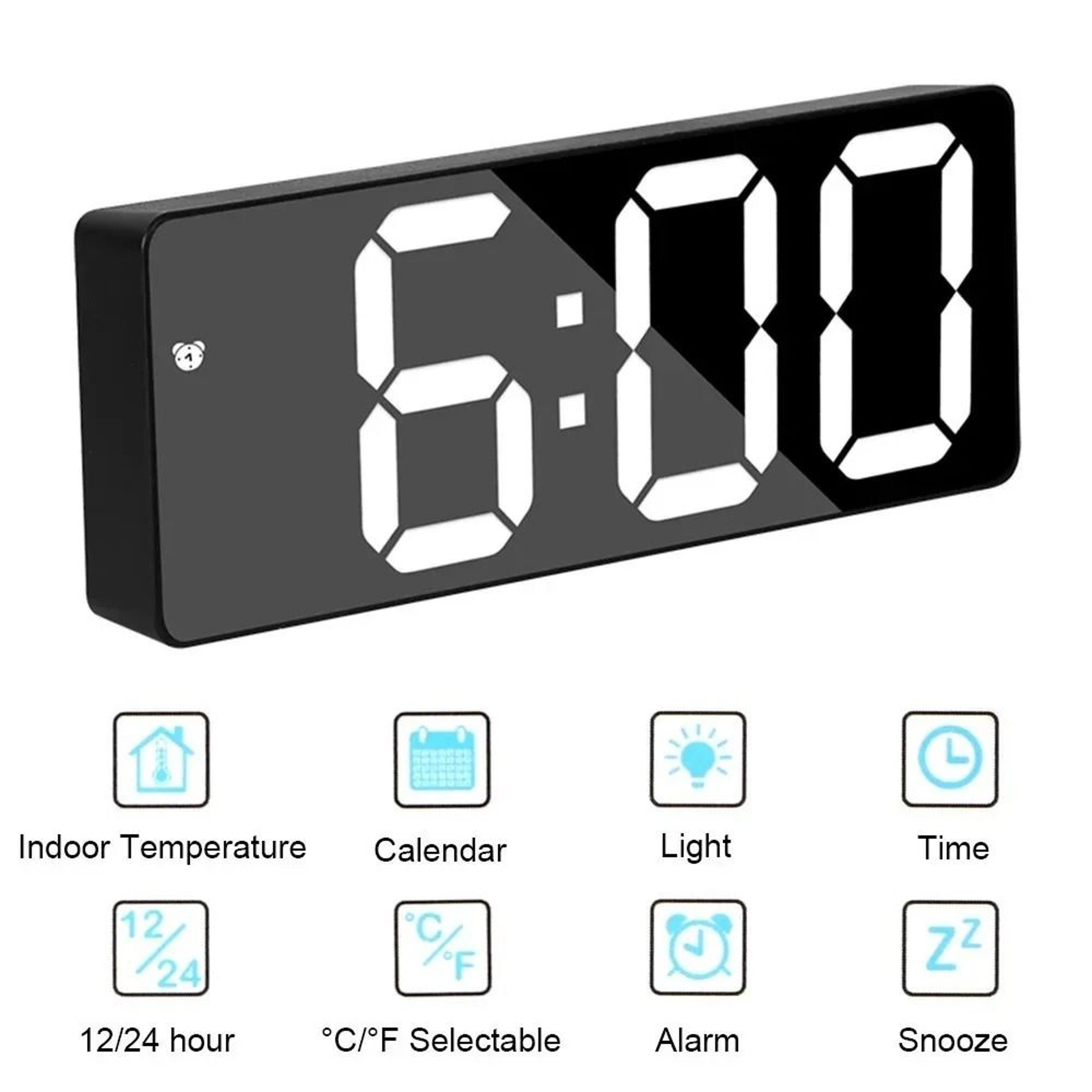 Modern LED Digital Alarm Clock With Curved Mirror And Temperature Display 8